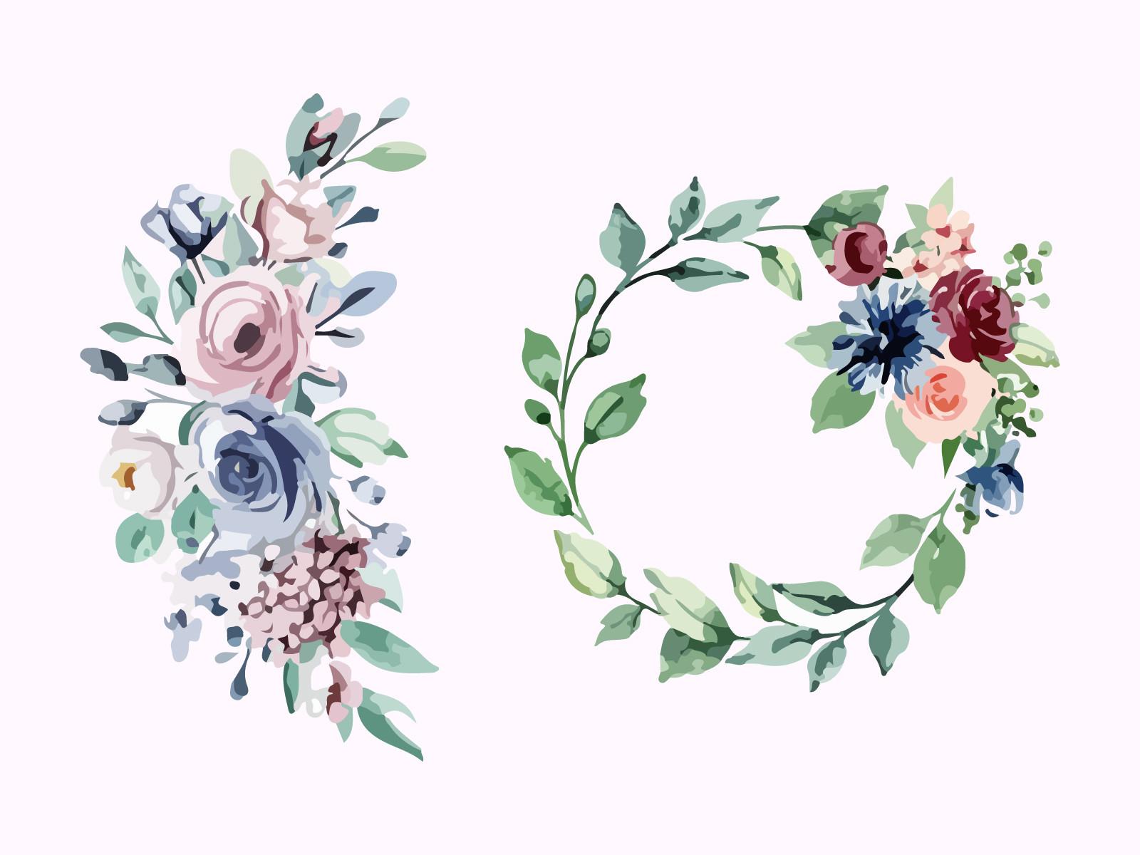 Watercolor Floral Clipart Vector Design