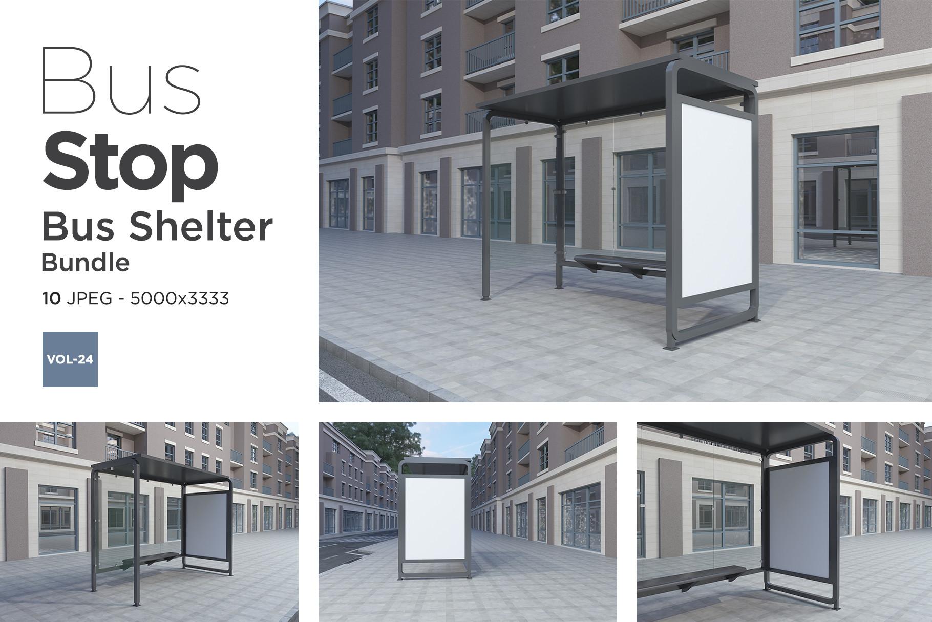 Bus Stop Bus Shelter Mockup Vol- 24