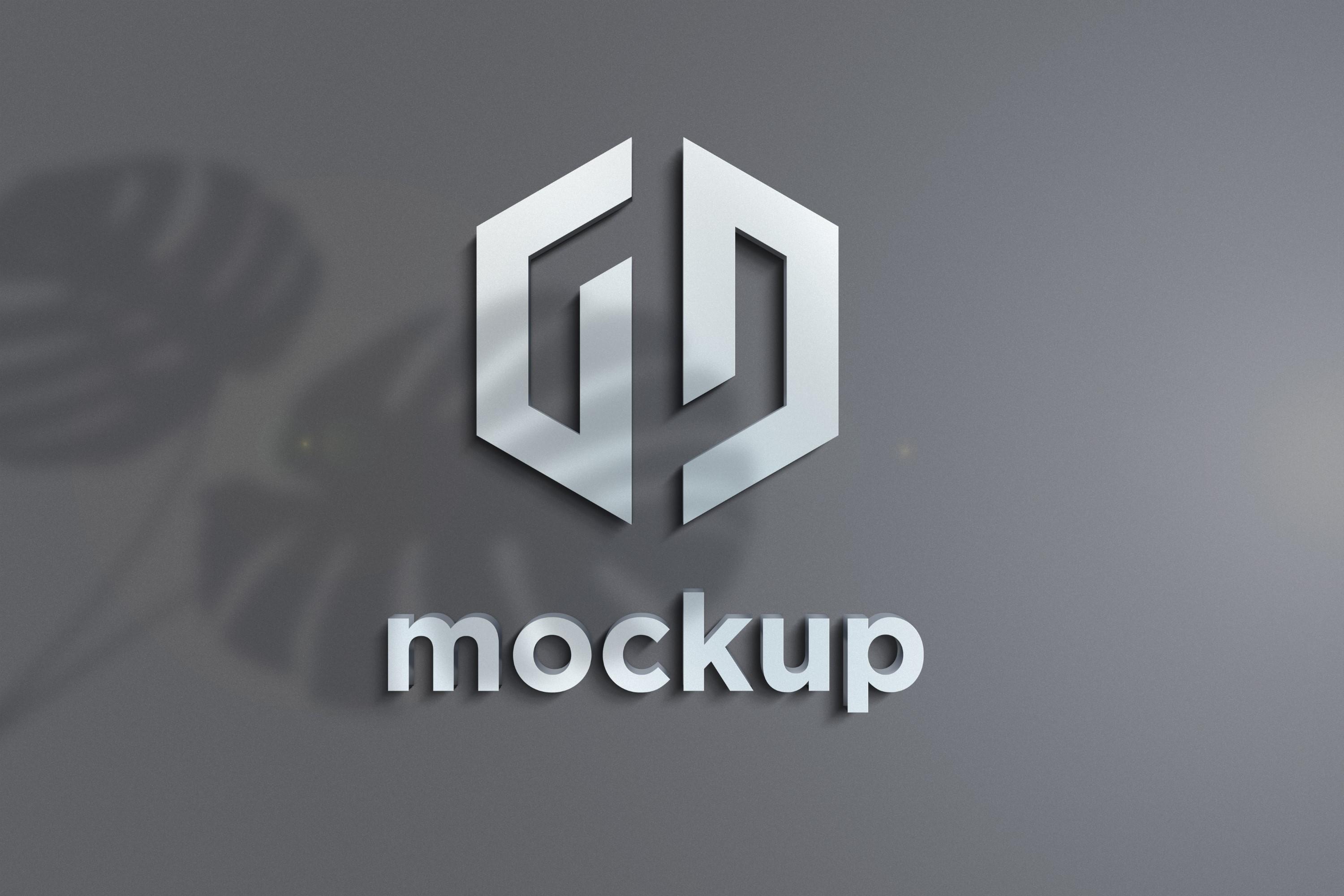 Steel Logo Mockup with Leaves Shadow