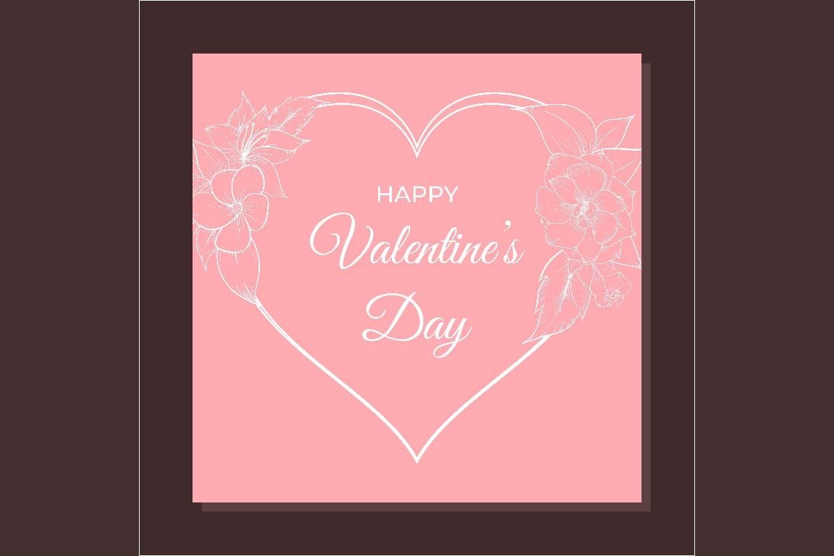 Love Frame Outline Flower Card Template