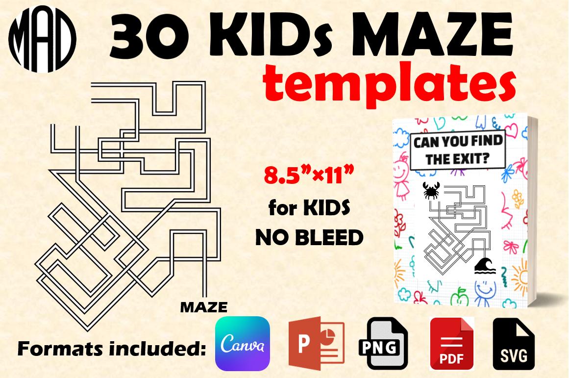 30 Kids Maze TEMPLATES - Line Style #1