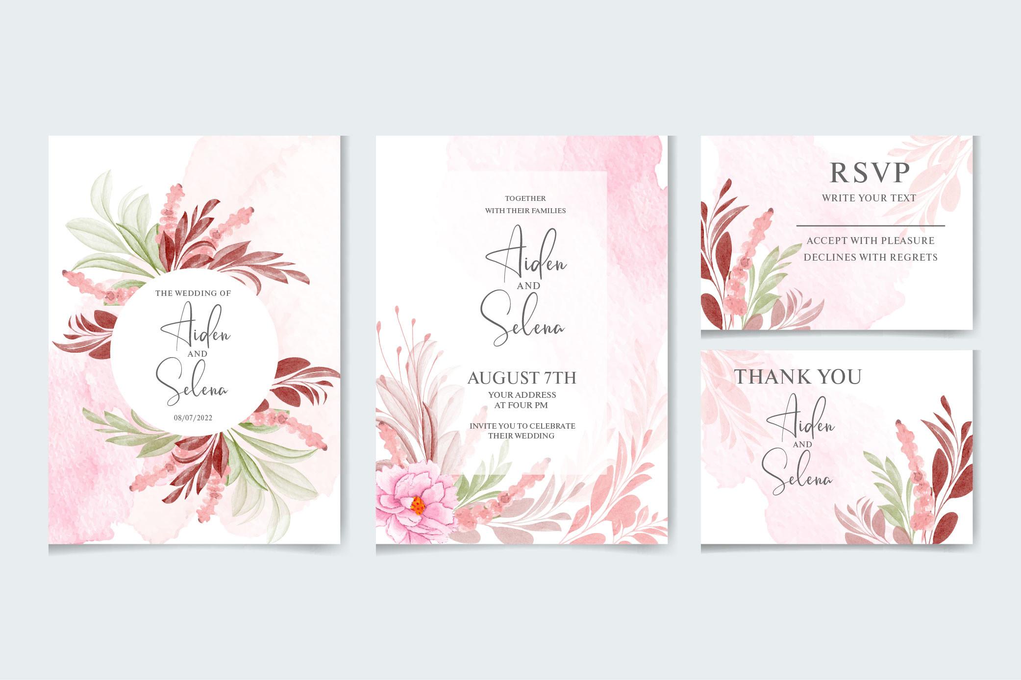Set of Wedding Invitation Card Template