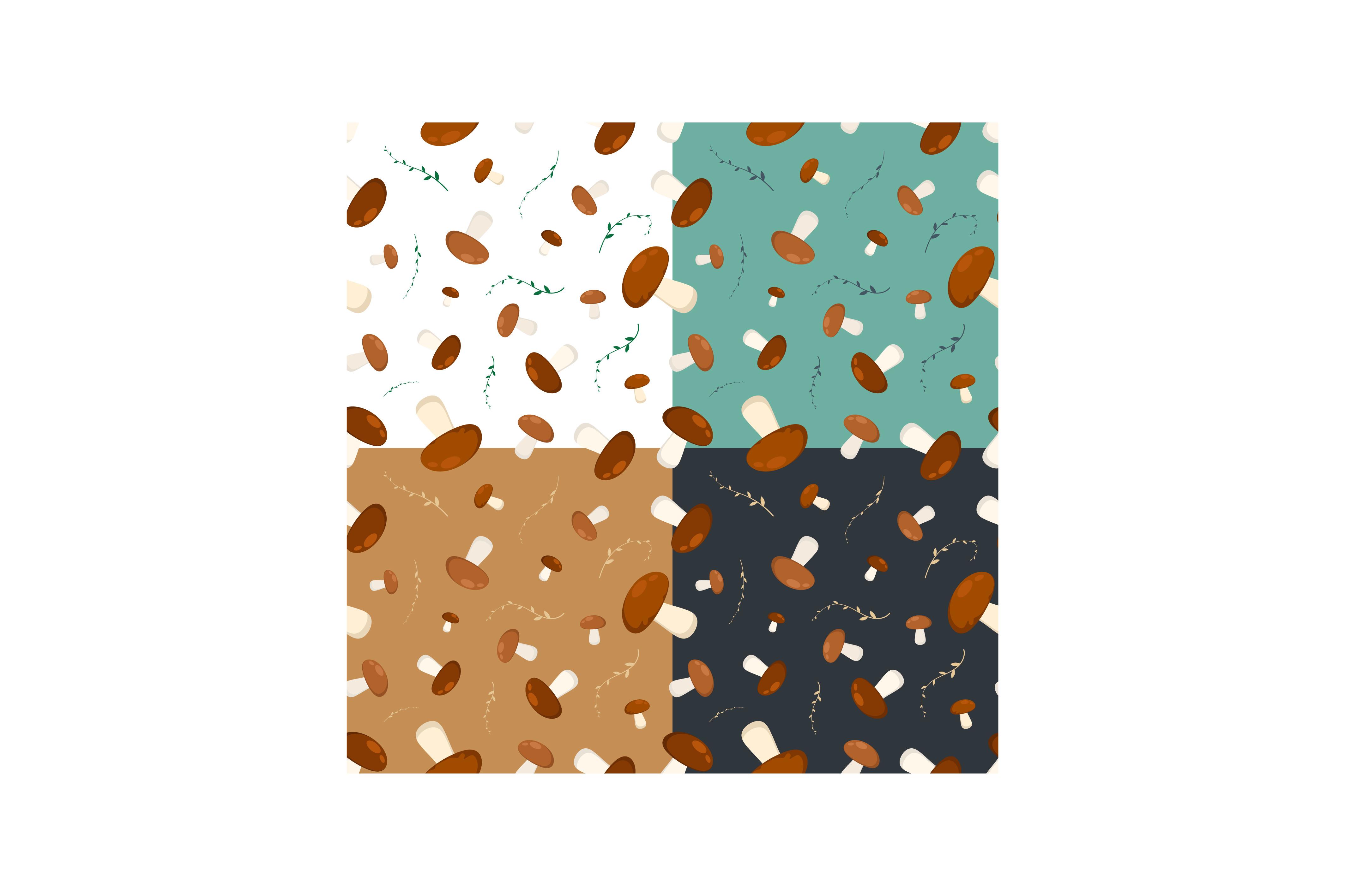 Set of Seamless Pattern with Edible Mush