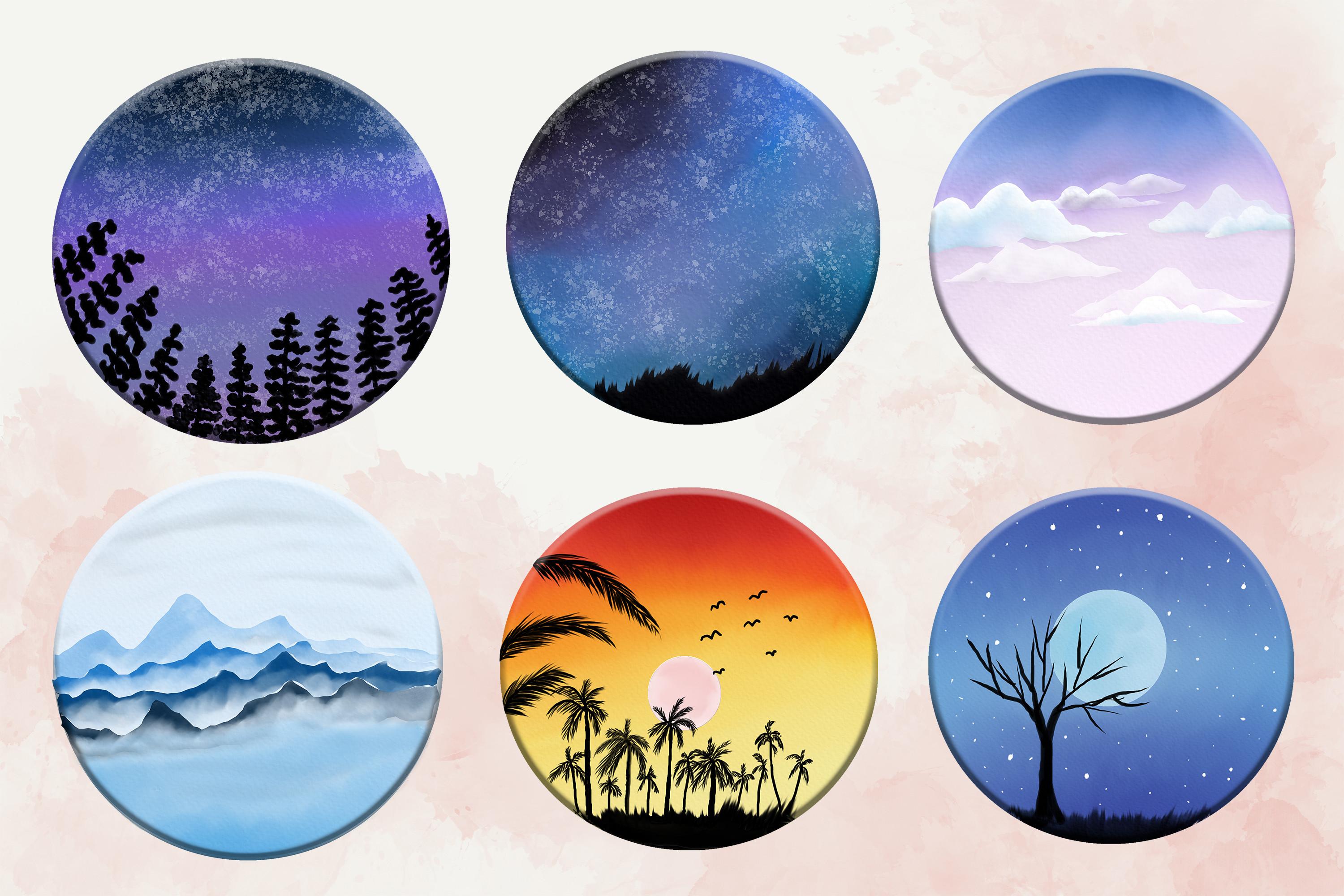 Transparent Watercolor Circle Landscape