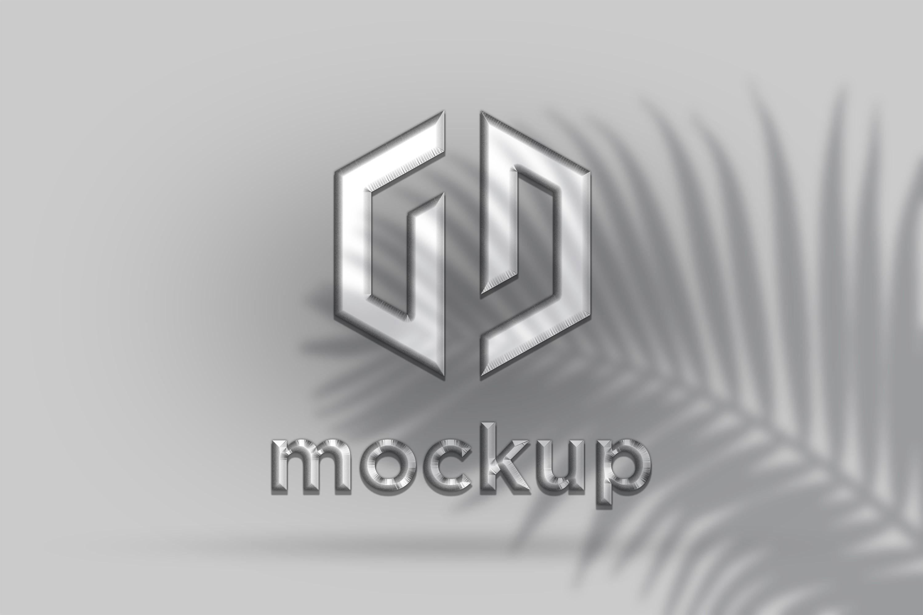 Silver Logo Mockup with Leaves Shadow