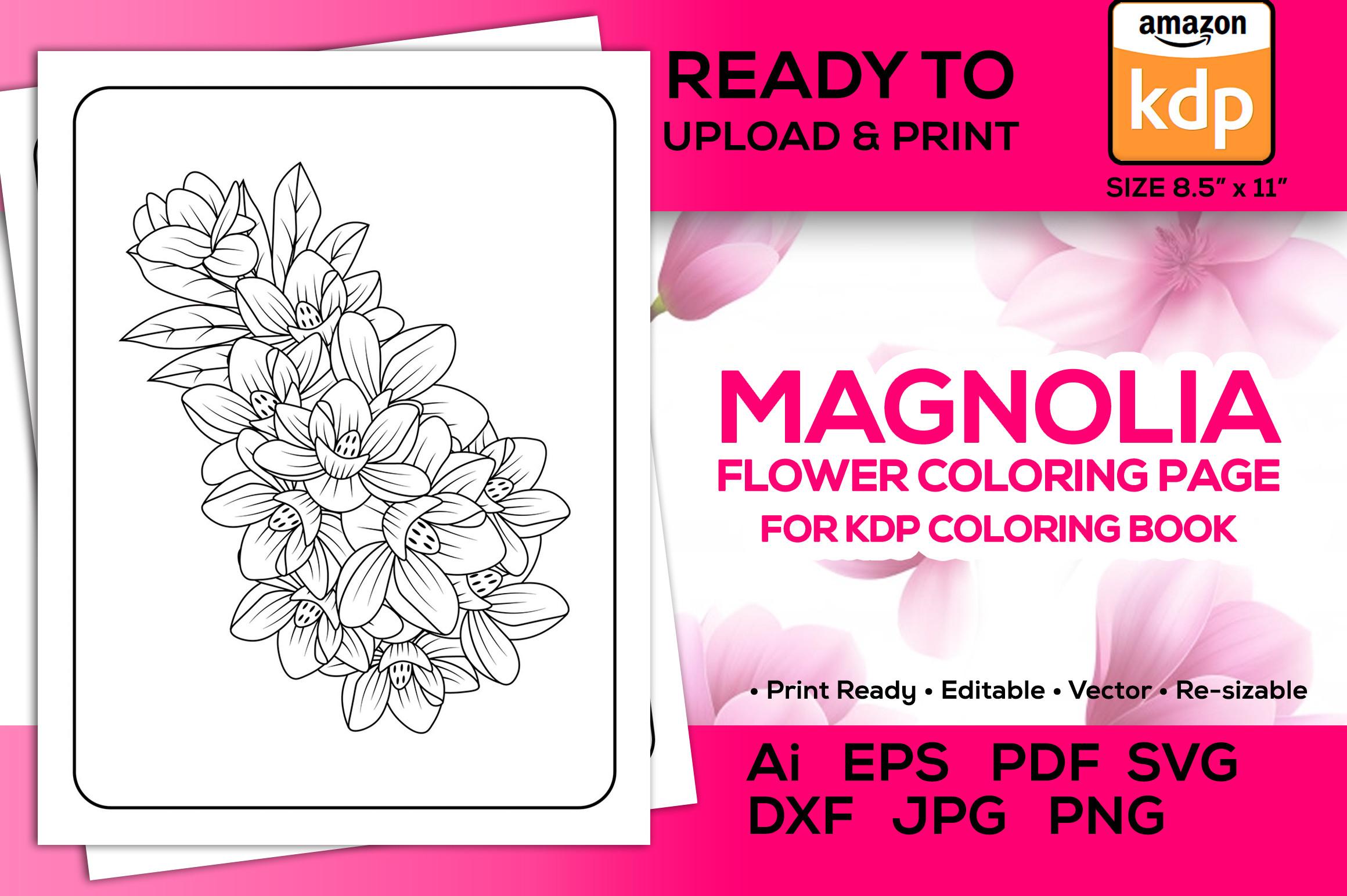 Magnolia Flowers Coloring Pages Kdp Book