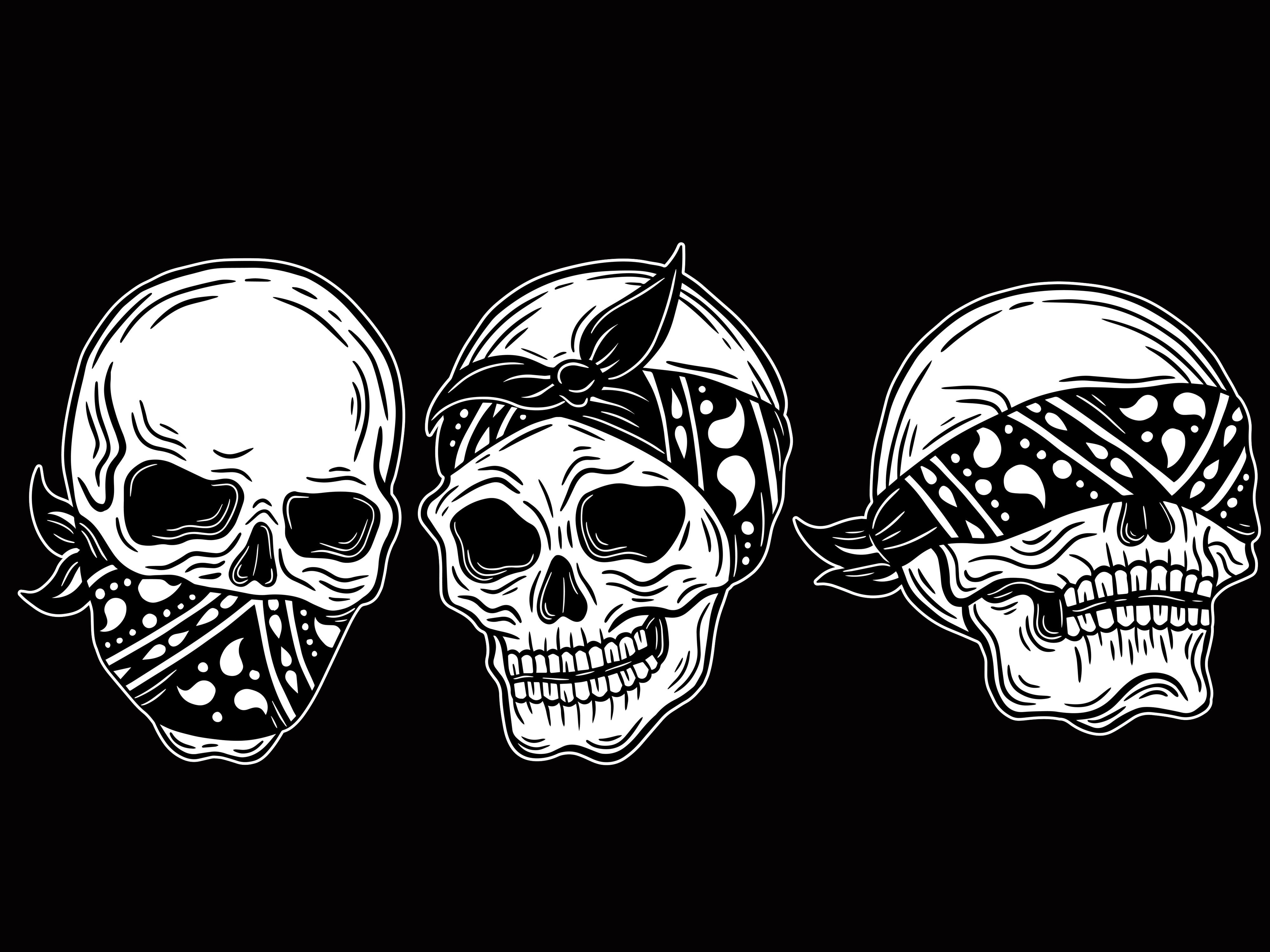 Set Dark Illustartion Skull Bones