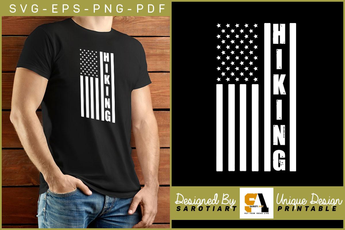 Hiking T-shirt Design with USA Flag