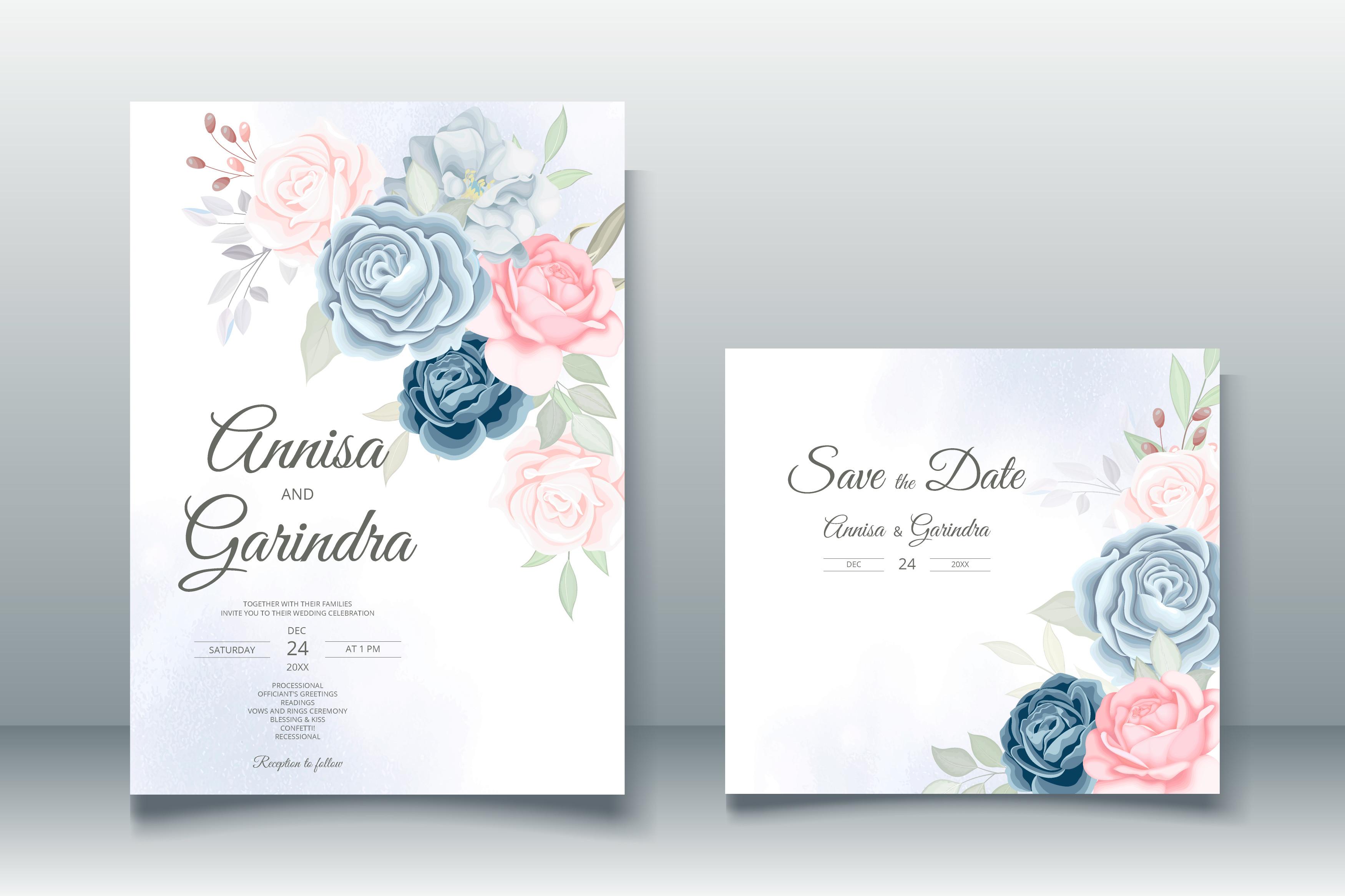 Wedding Invitation Beautiful Blue Rose