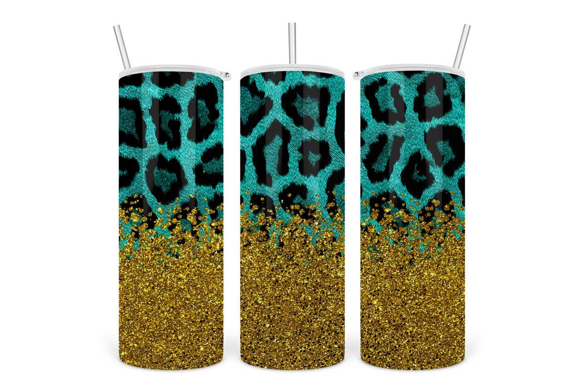 Tumbler Sublimation Leopard Seafoam