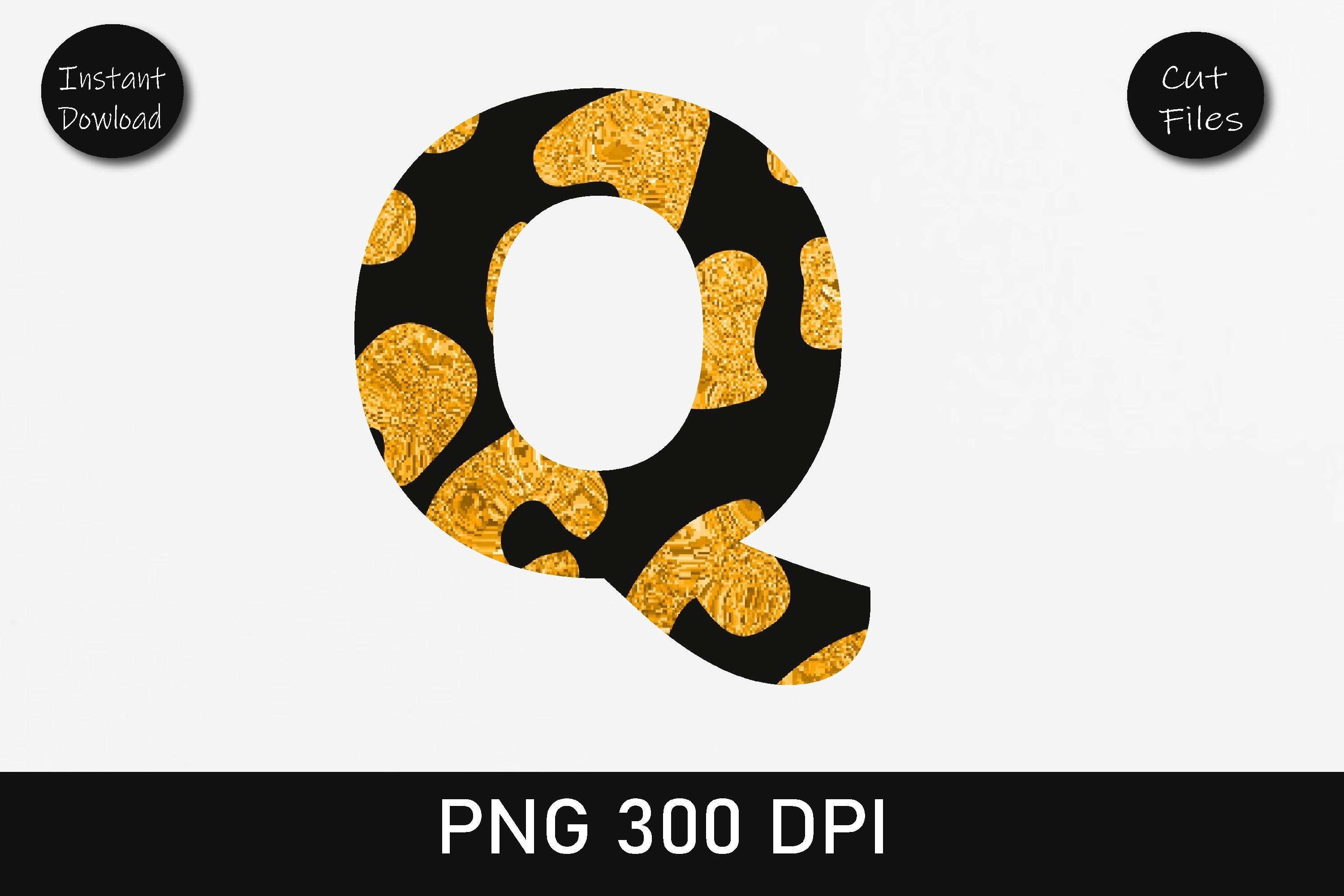 Orange Glitter Leopard Alphabet Q