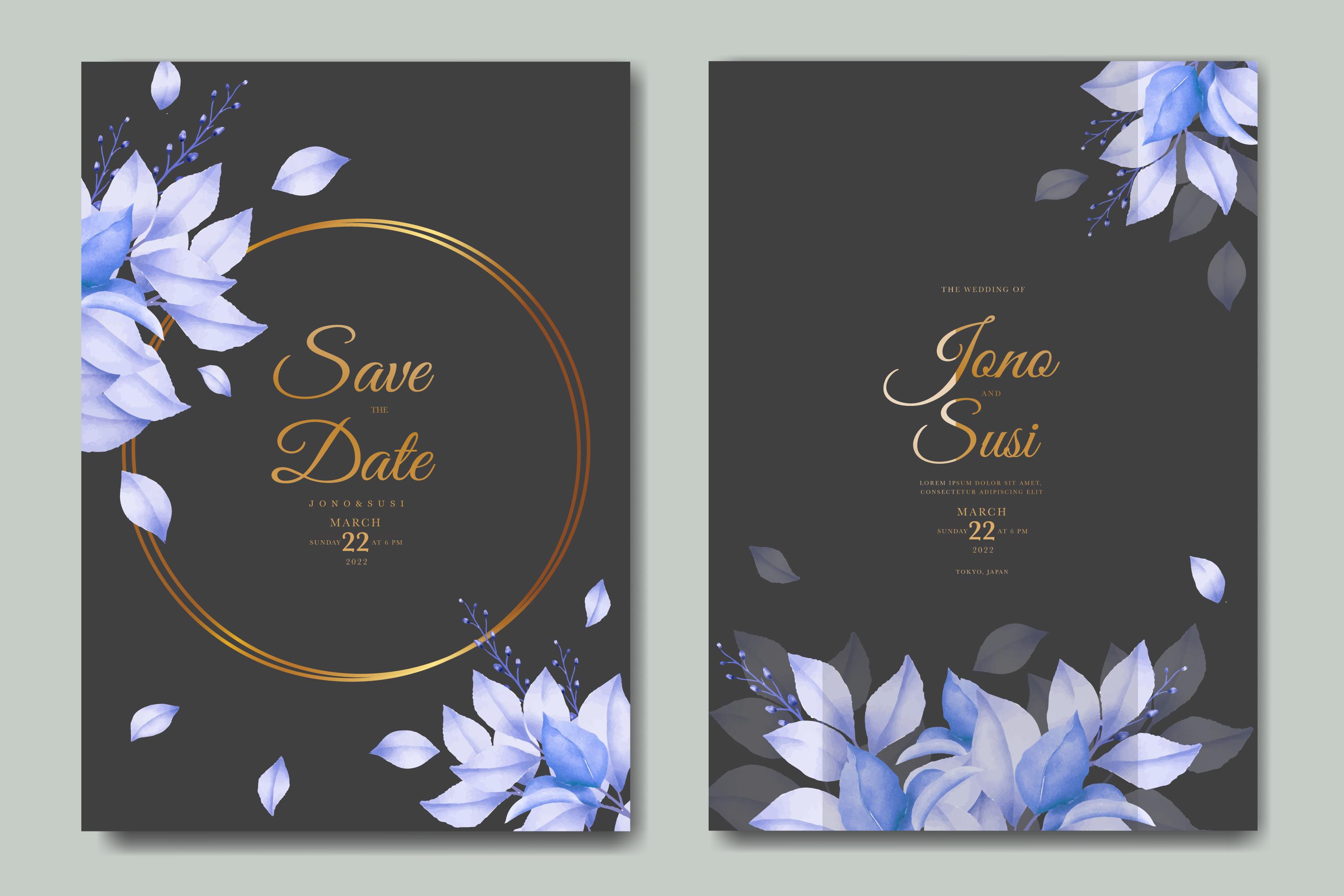 Blue Floral Wedding Invitation Card
