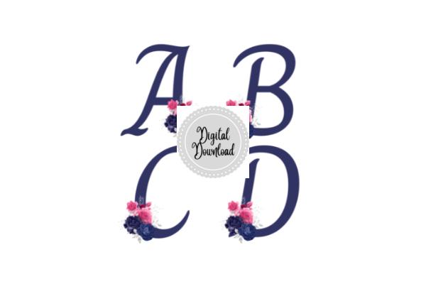 Navy & Pink Floral Alphabet Clipart