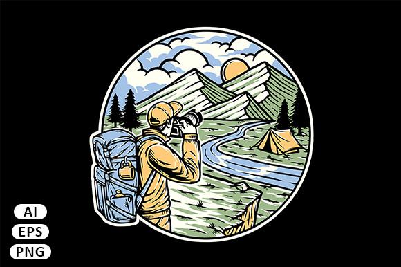 Hiker Holding Camera in Mountain