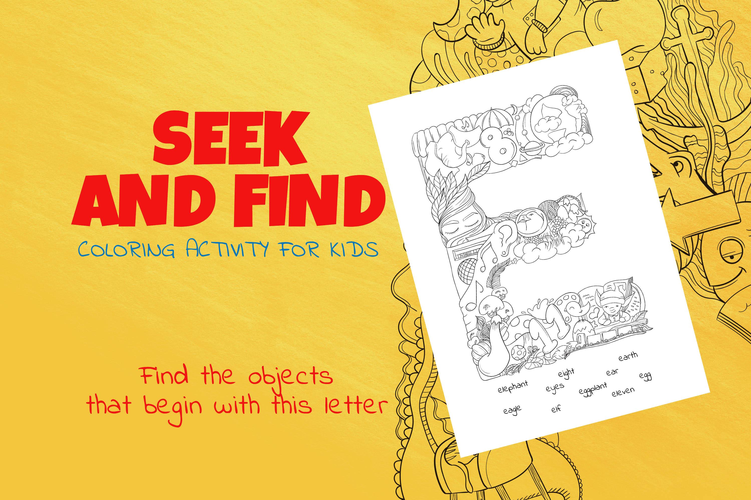 Letter E Look and Find Coloring Page