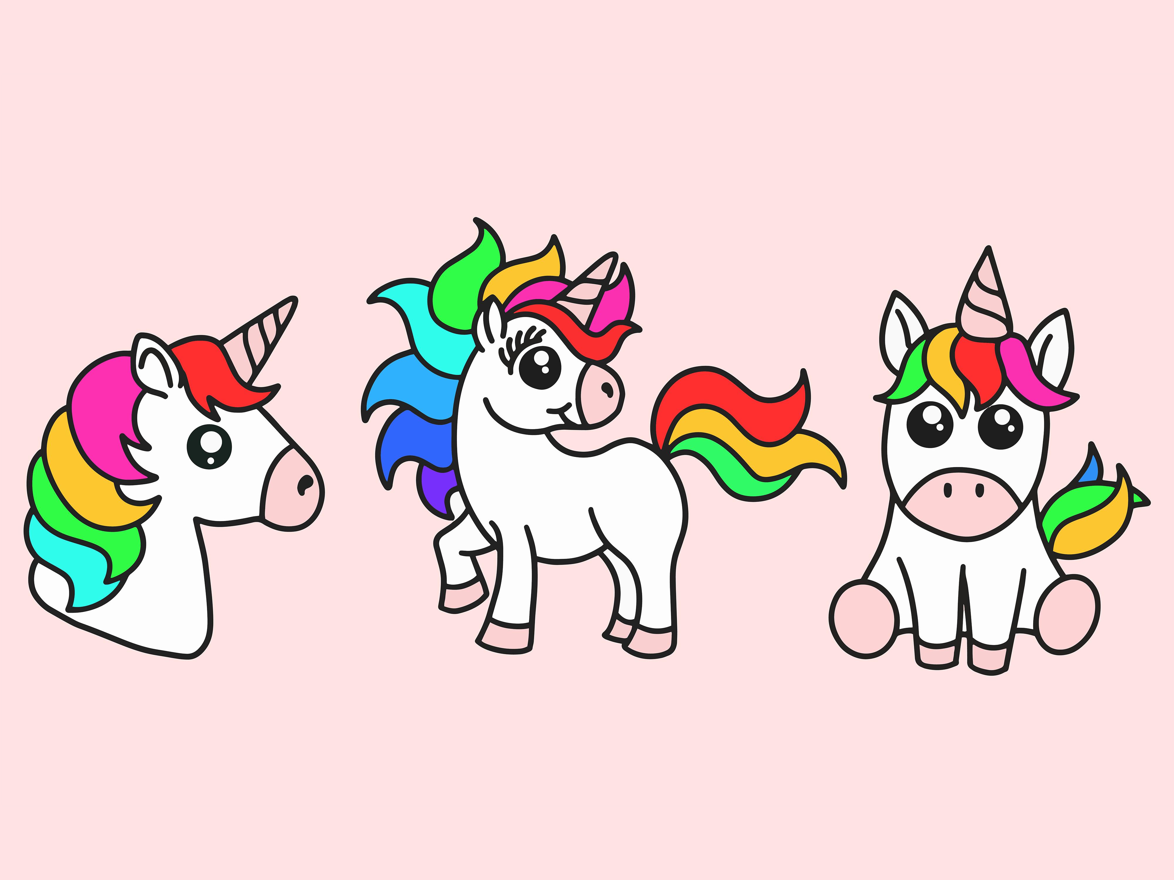 Set Cute Animal Unicorn Love Cartoon