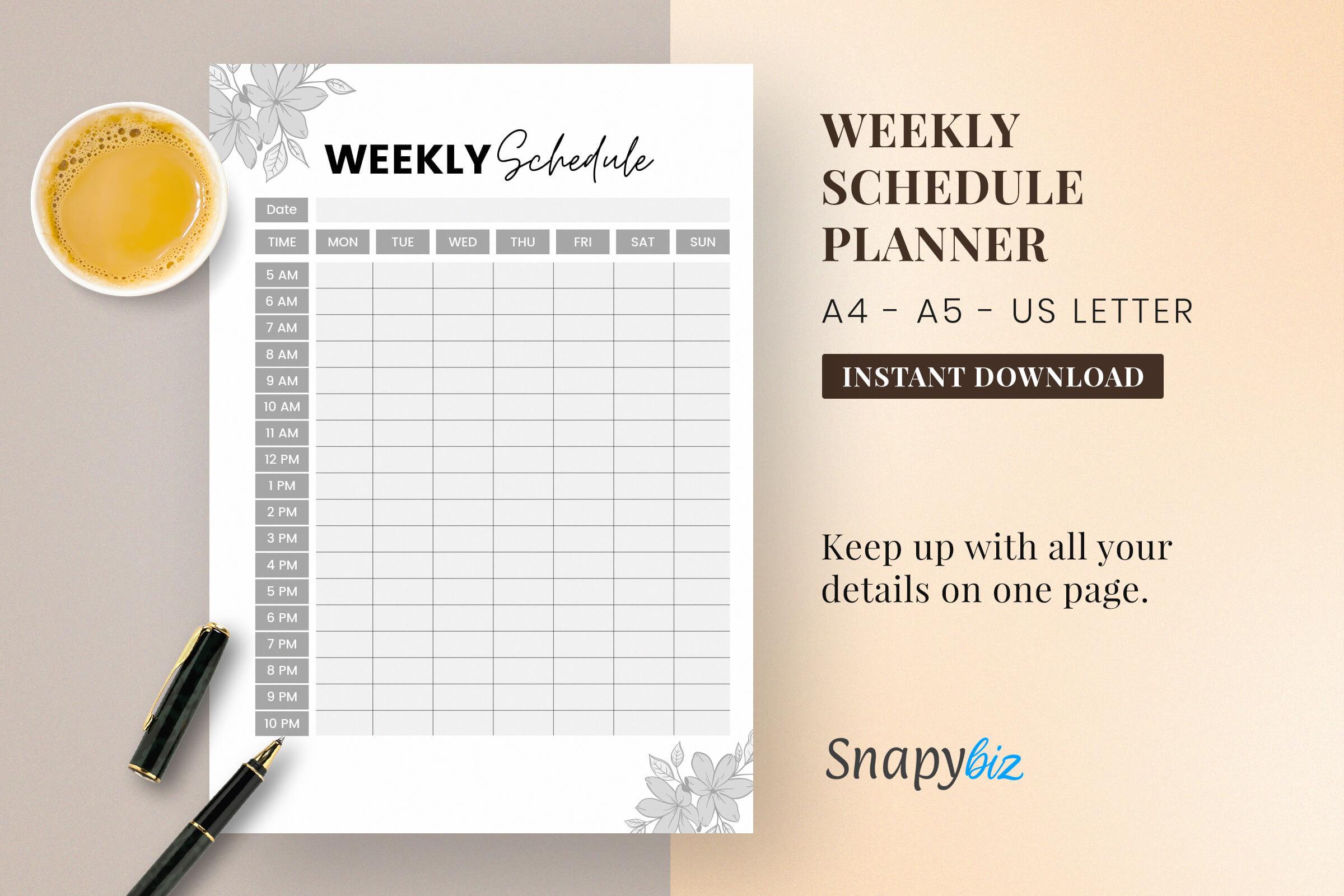 A4 and A5 Single Page Weekly Schedule