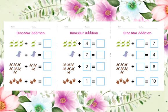Dinosaur Addition Within 10 Worksheets