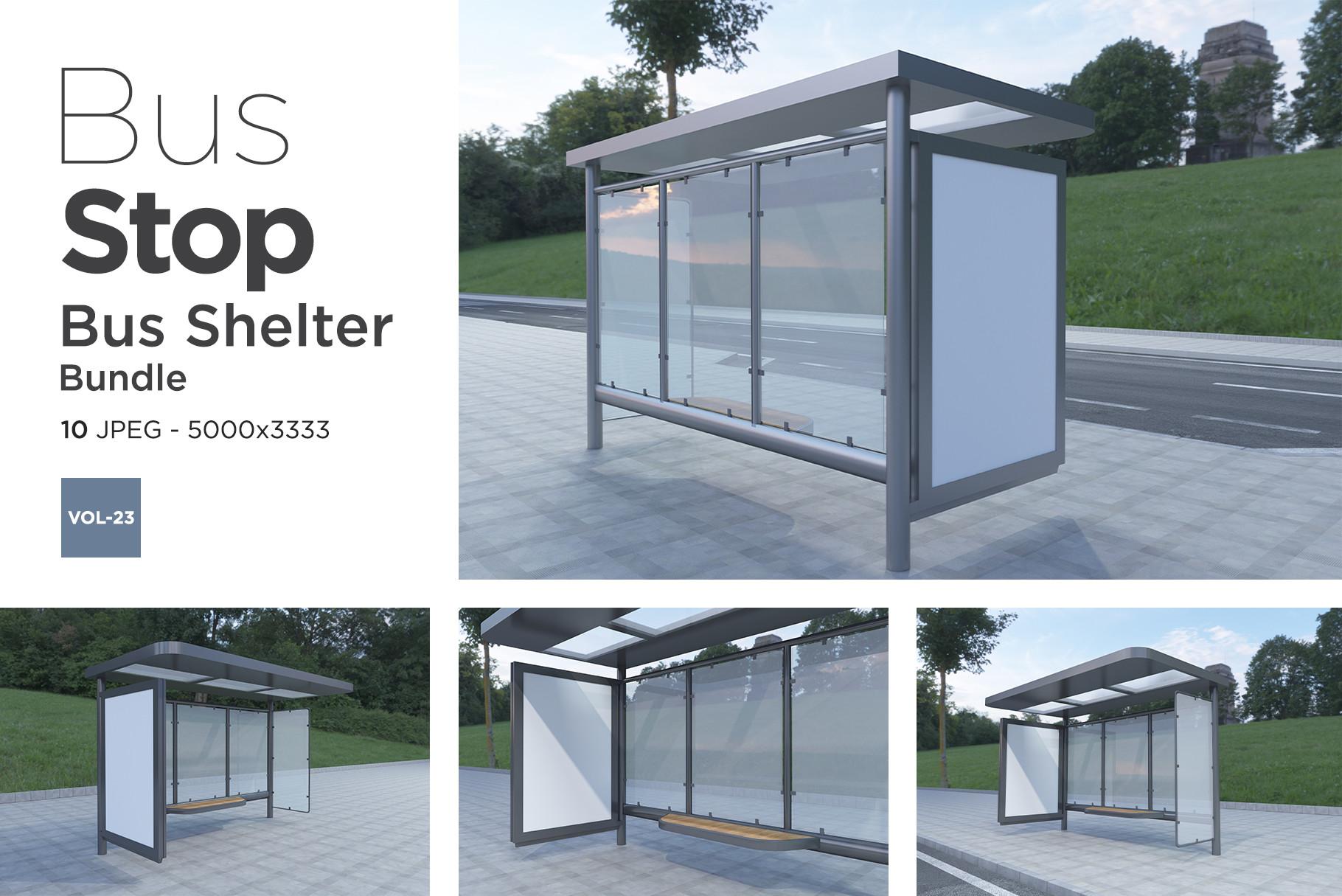 Bus Stop Bus Shelter Mockup Vol- 23