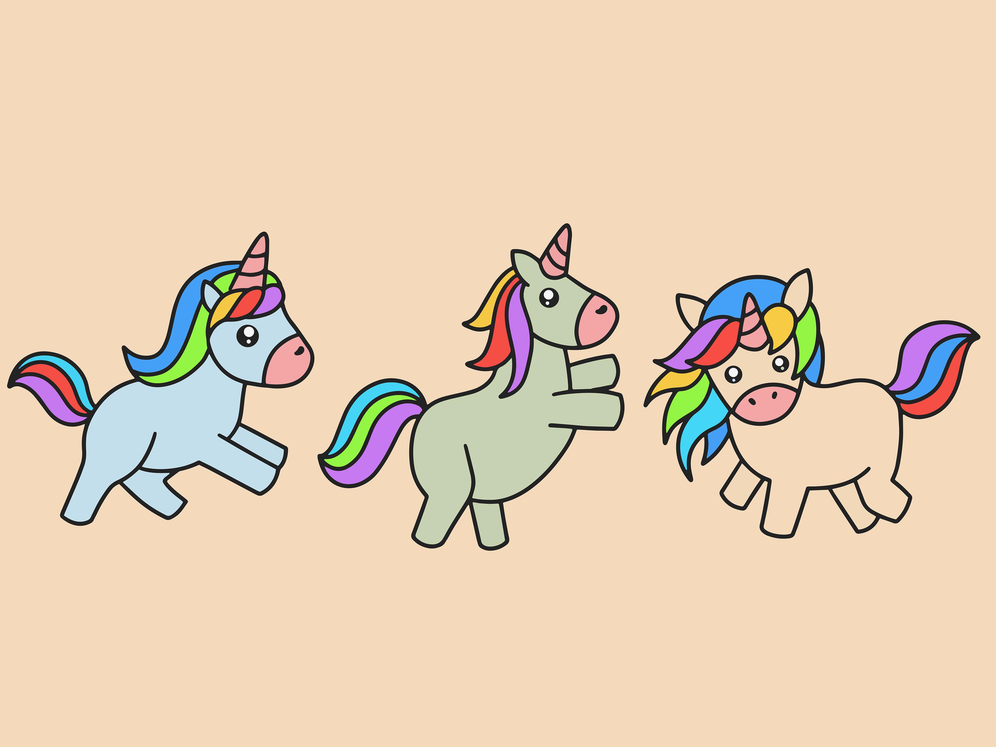 Set Cute Animal Unicorn Love Cartoon