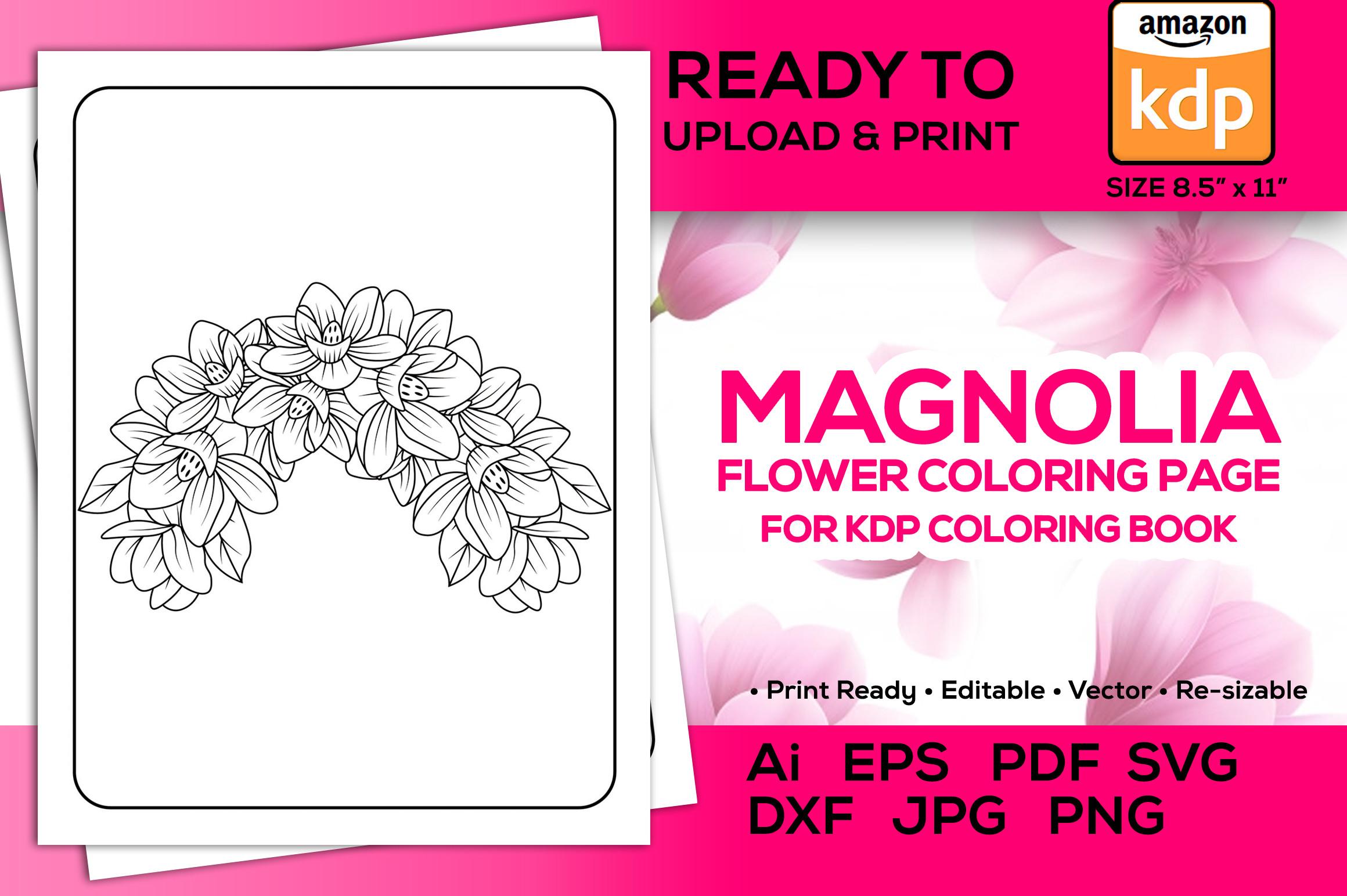 Magnolia Flowers Coloring Pages Kdp Book