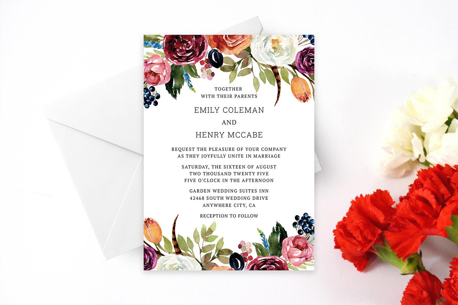 Romantic Watercolor Burgundy Wedding