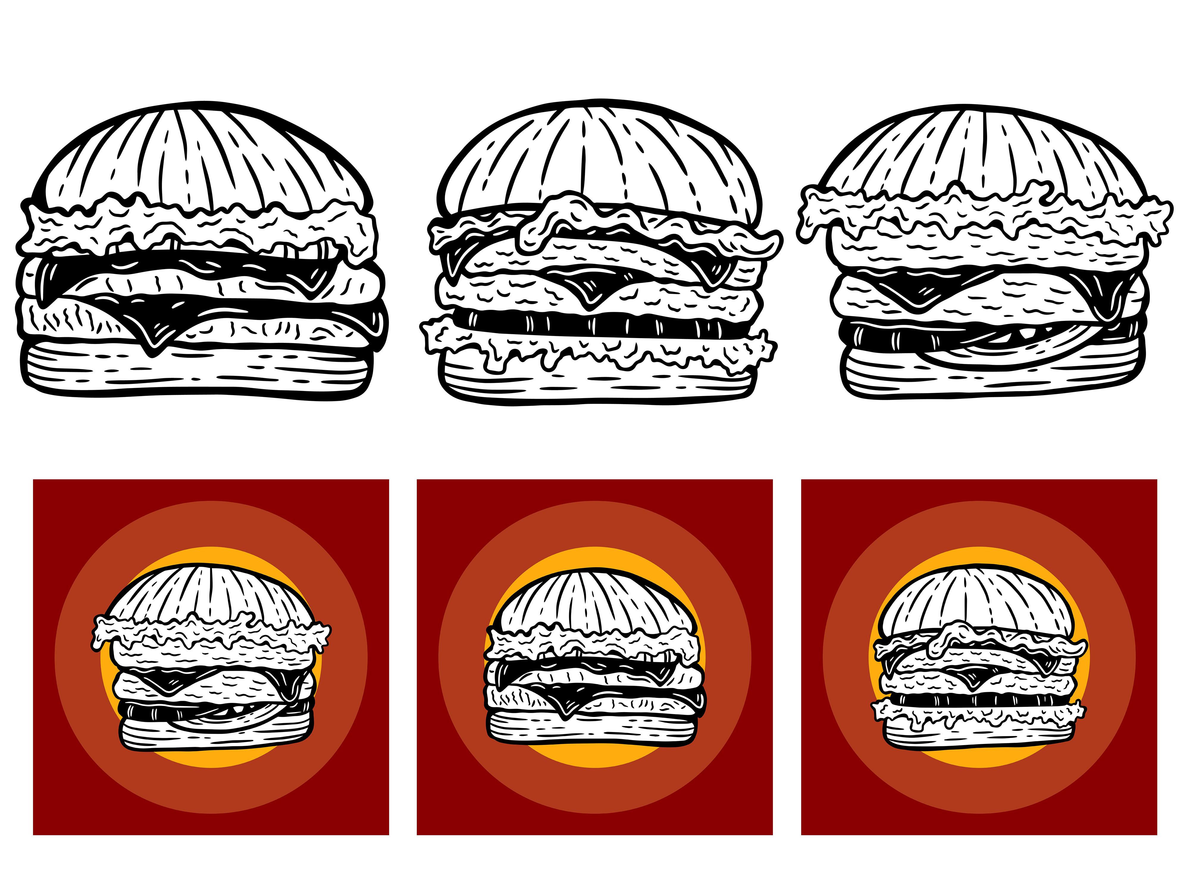 Set Line Art Food Burgers