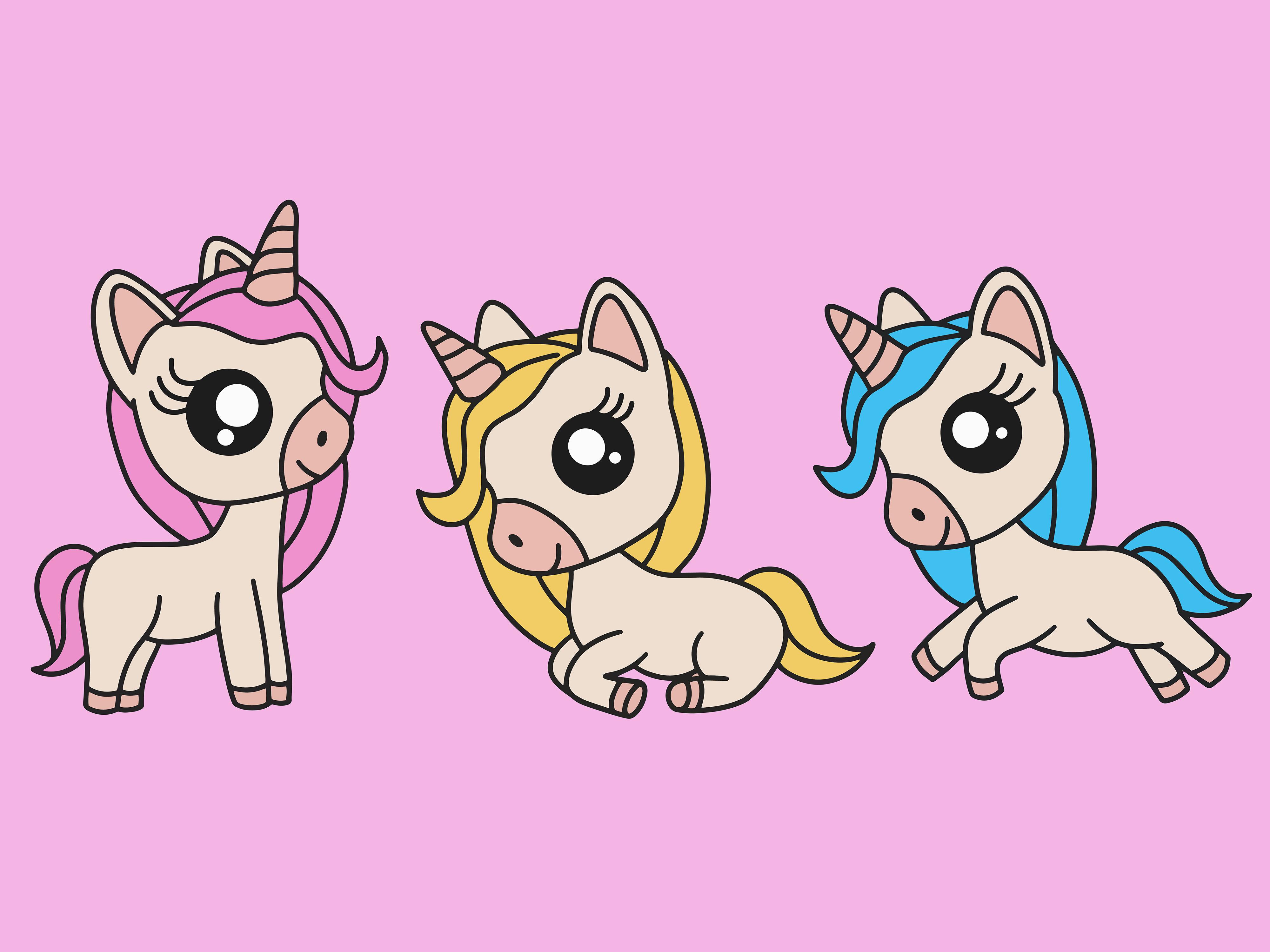 Set Cute Animal Unicorn Love Cartoon