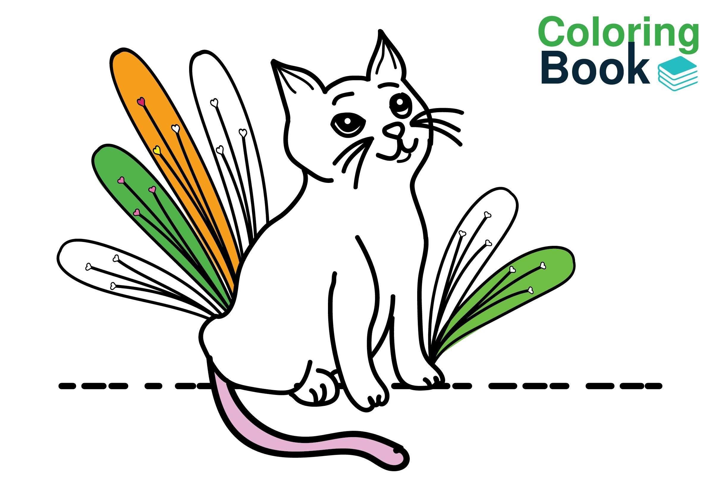 Lovely Cat Coloring Book Page for Kids