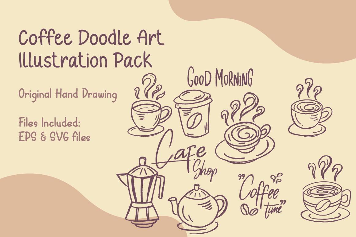 Brown Outline Coffee and Tea Doodle Art