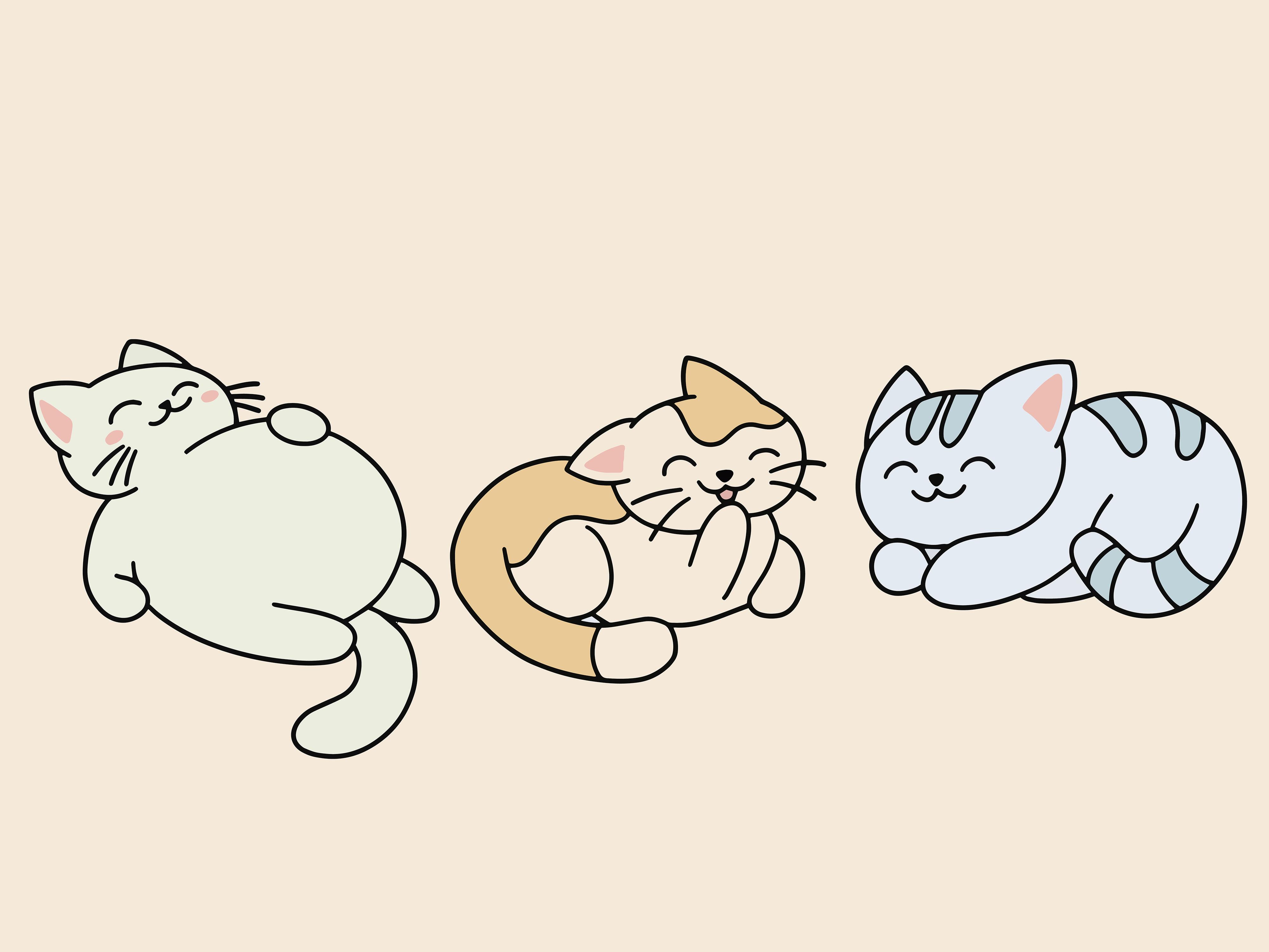 Set Cute Animal Cat Kitten Love Cartoon
