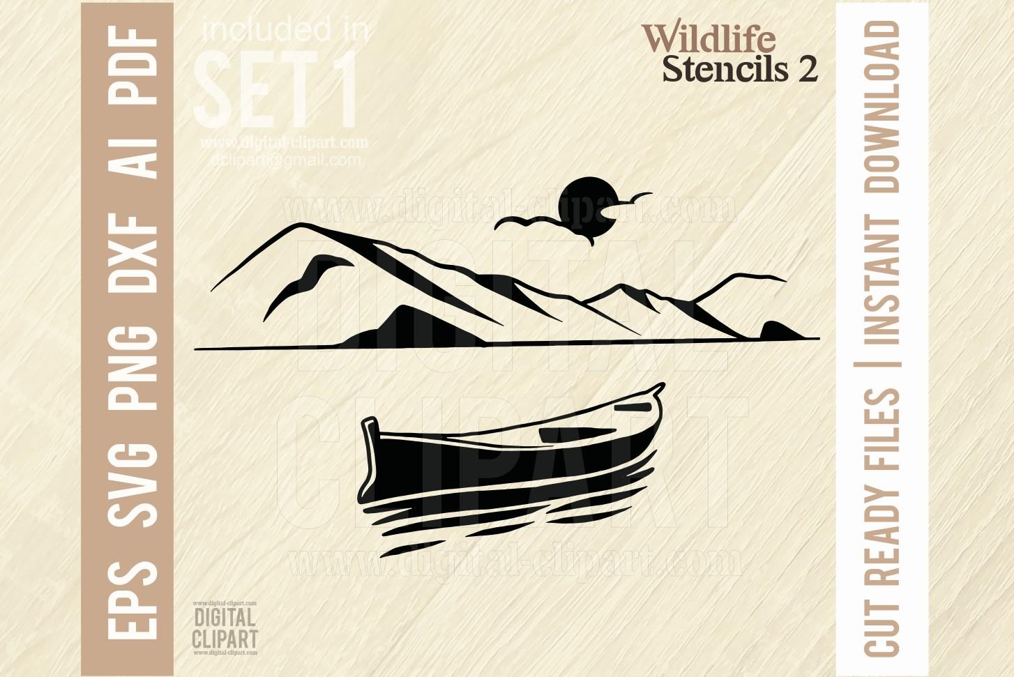 Boat on the Lake - Wildlife Stencil SVG
