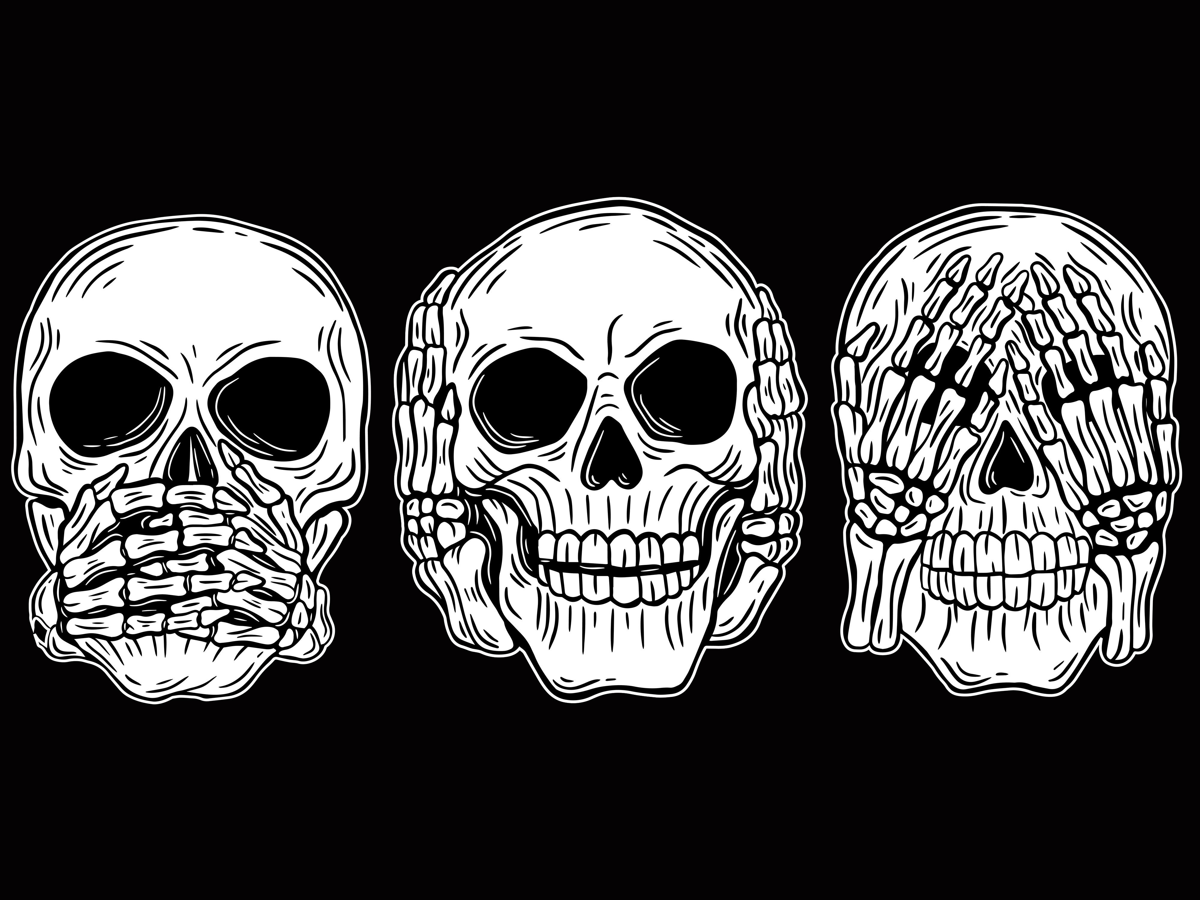 Set Dark Illustartion Skull Bones