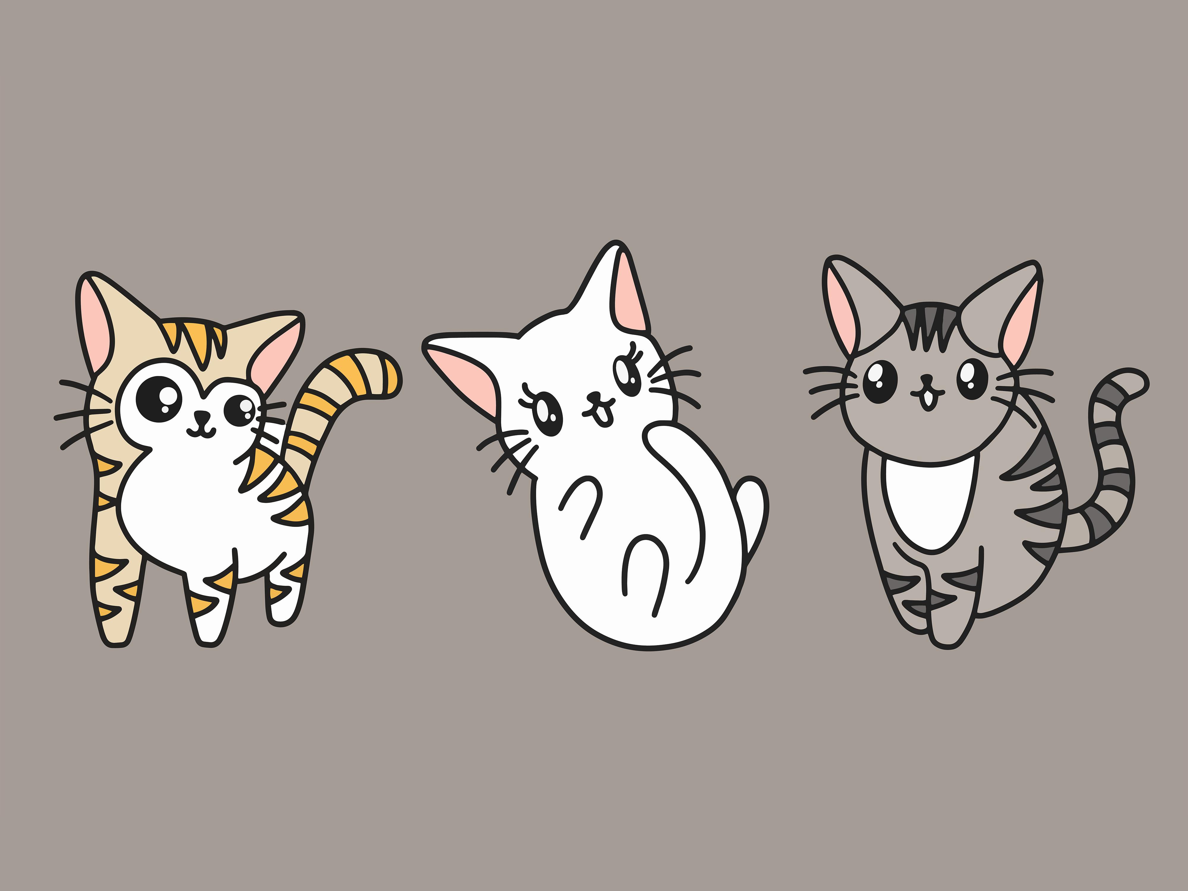 Set Cute Animal Cat Kitten Love Cartoon
