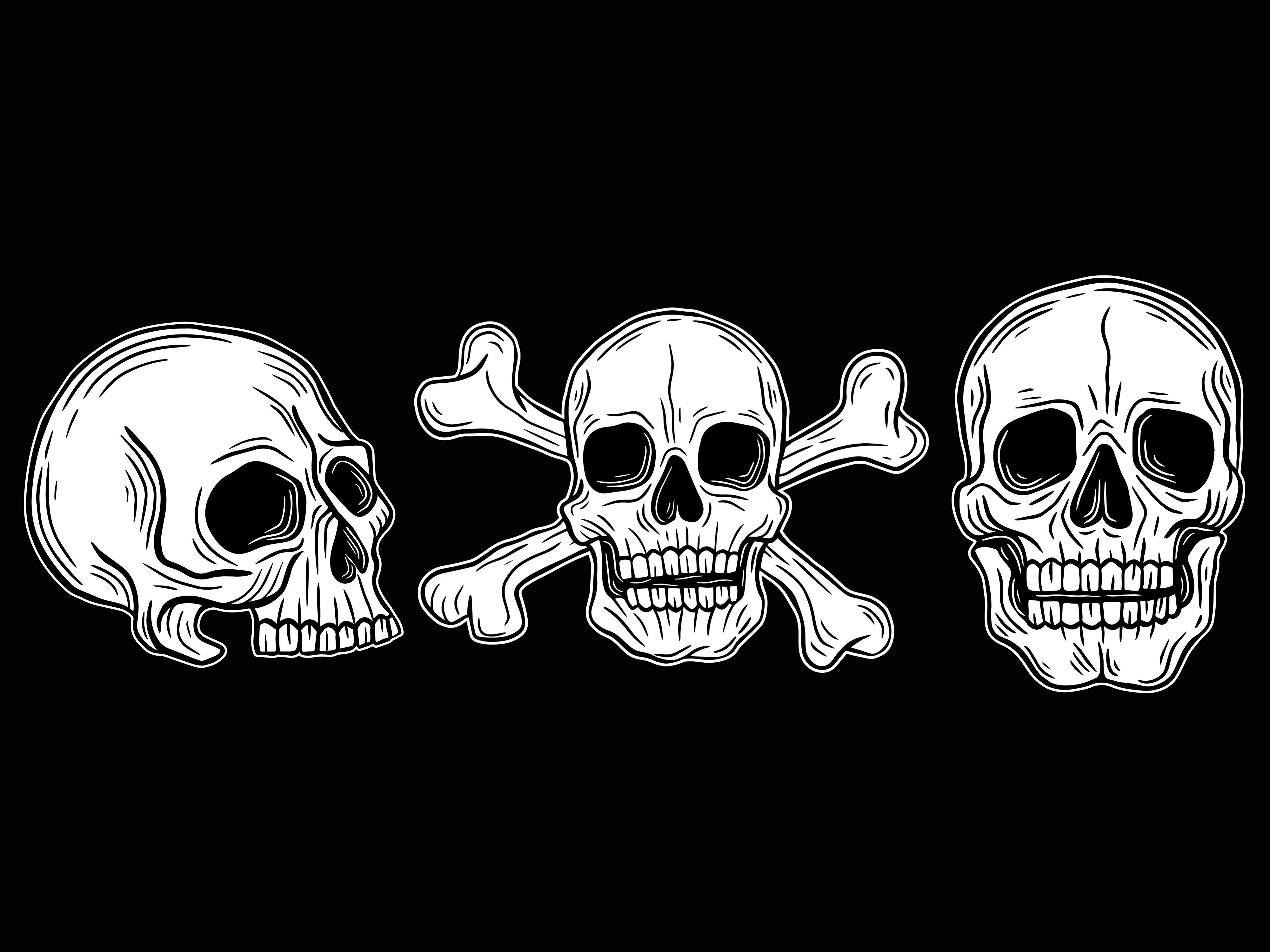 Set Dark Illustartion Skull Bones