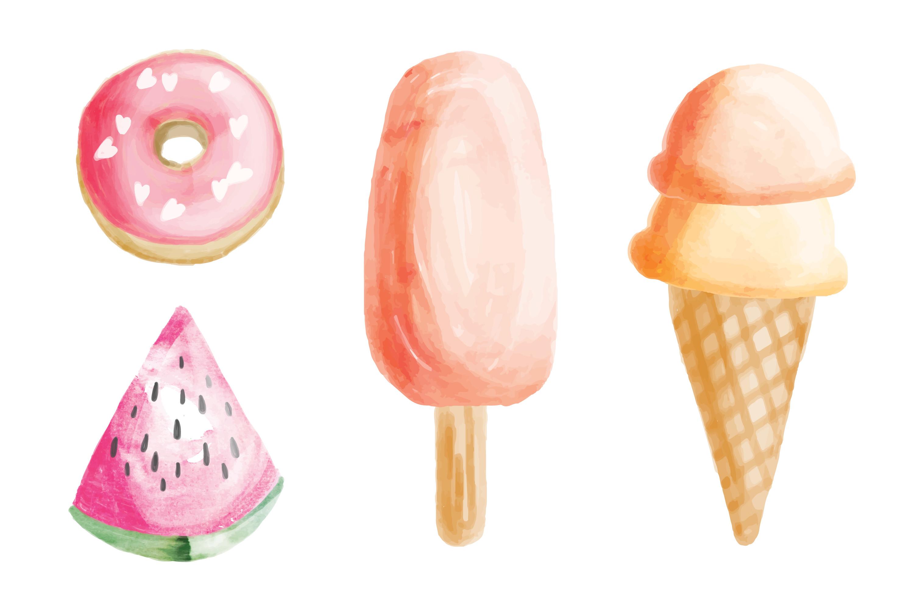 Watercolor Ice Cream Bundle, Fruits Set