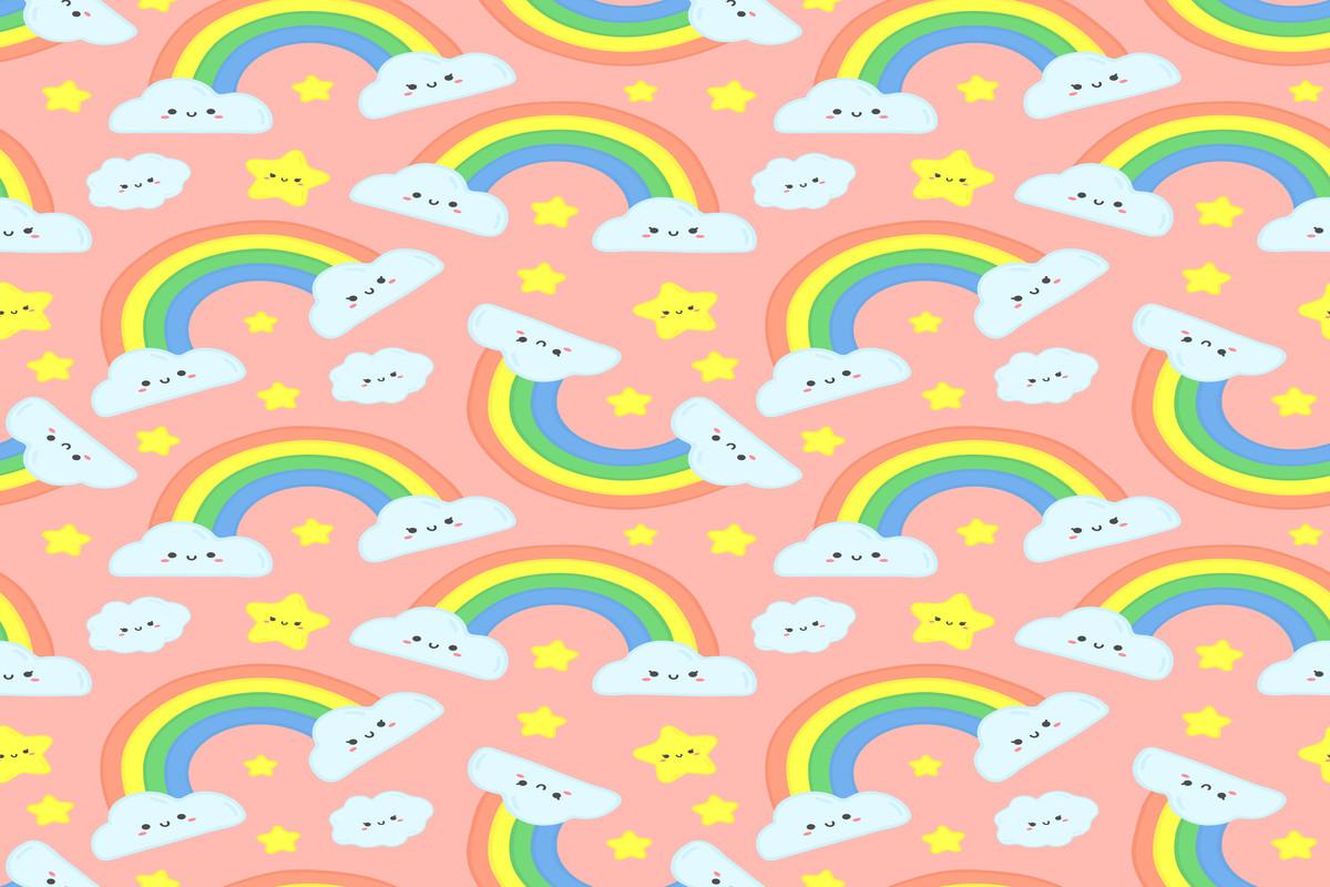 Cute Rainbow Clouds Seamless Pattern