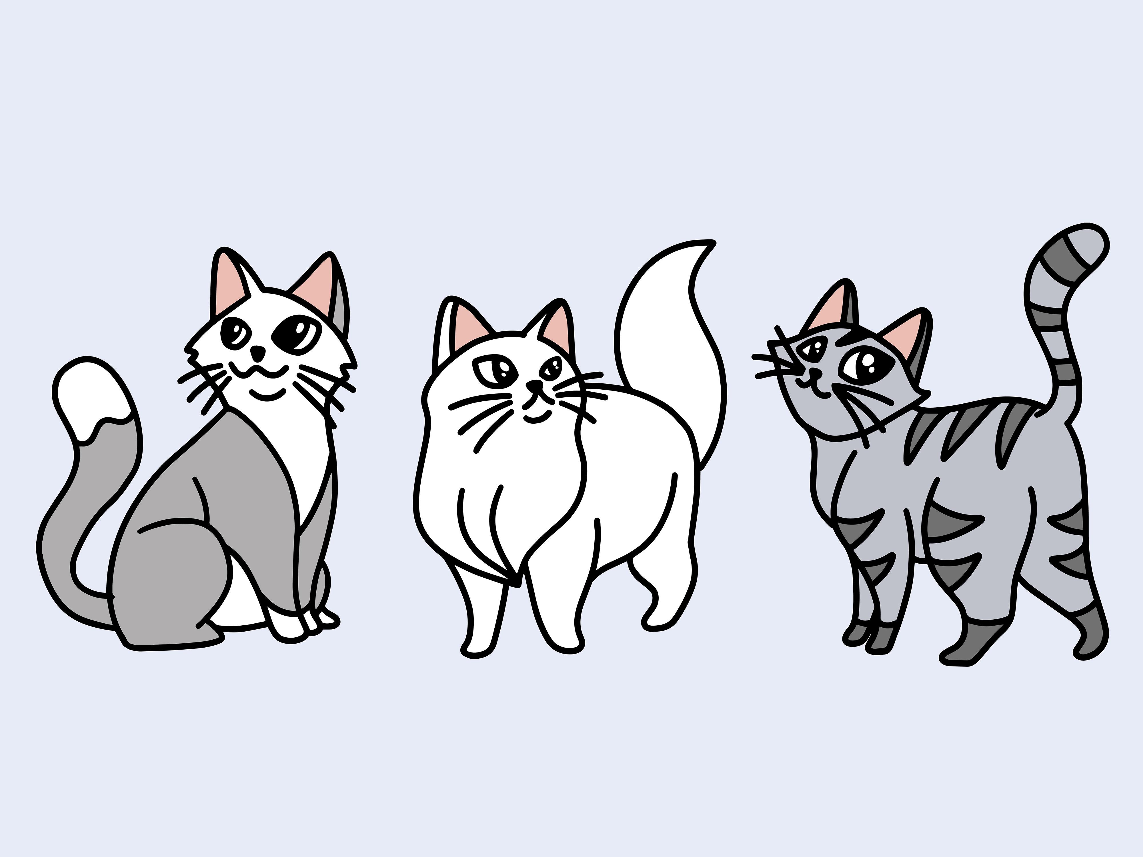 Set Cute Animal Cat Kitten Love Cartoon