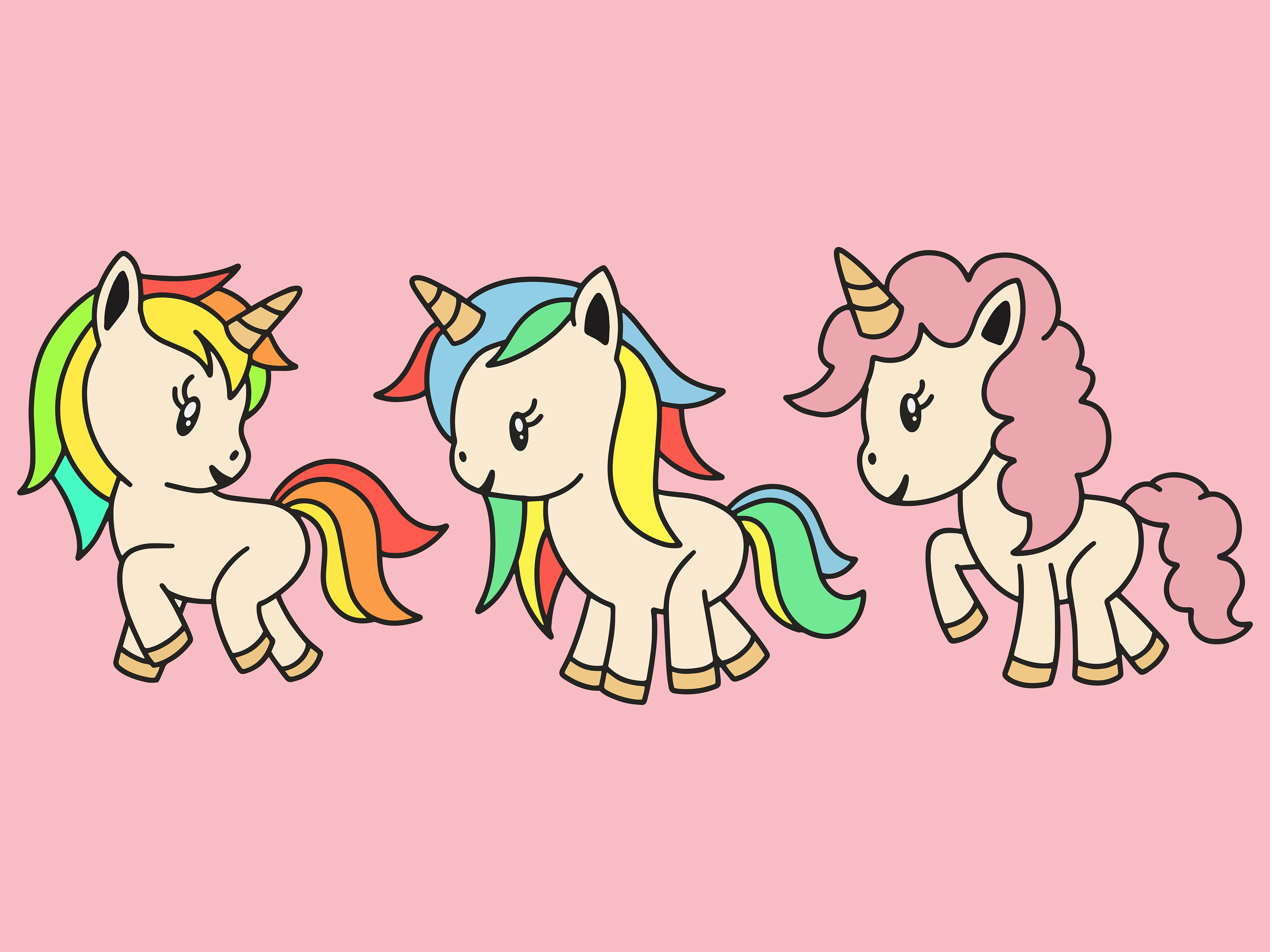 Set Cute Animal Unicorn Love Cartoon