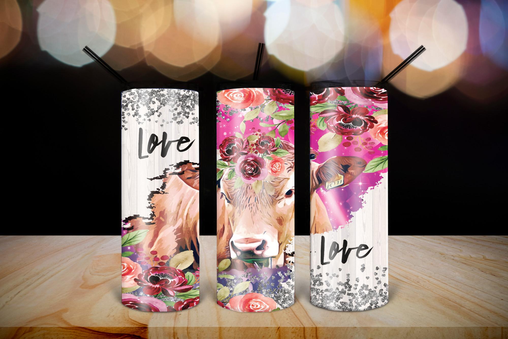 20oz Tumbler Wrap Valentine Cow Rose