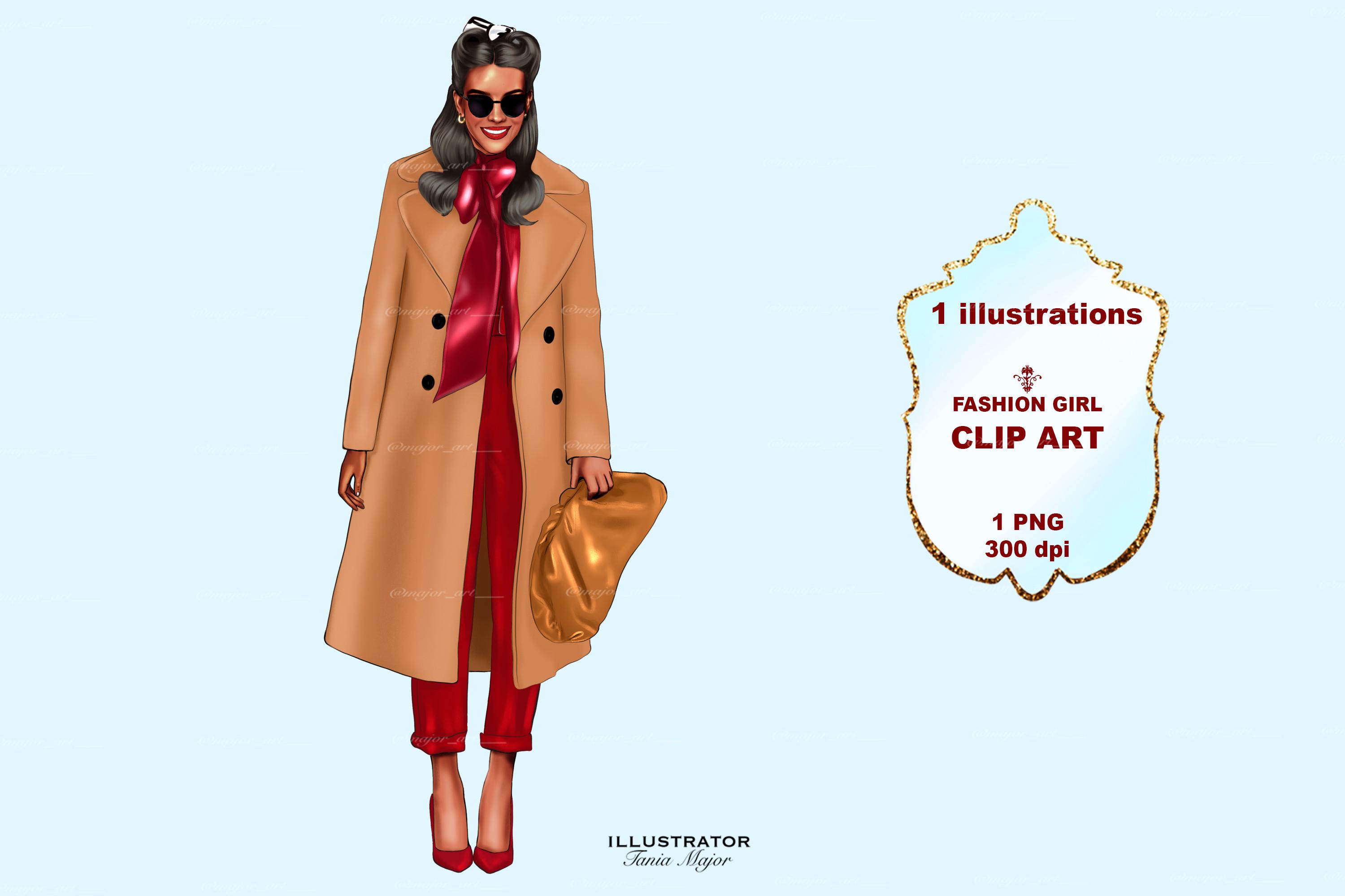 Fashionable Girl Clipart in a Camel Coat