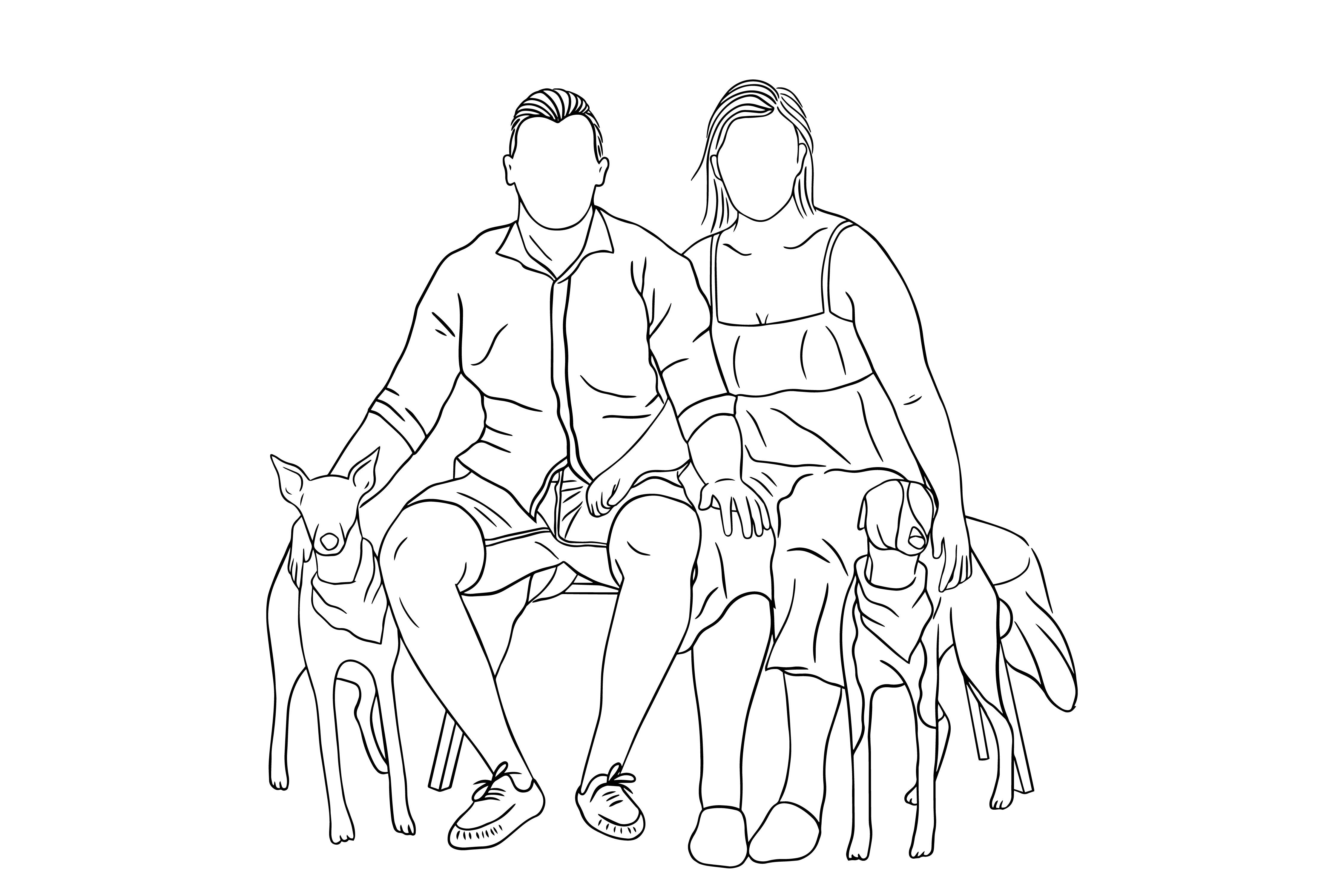 Line Art Couple Relationship with Pet