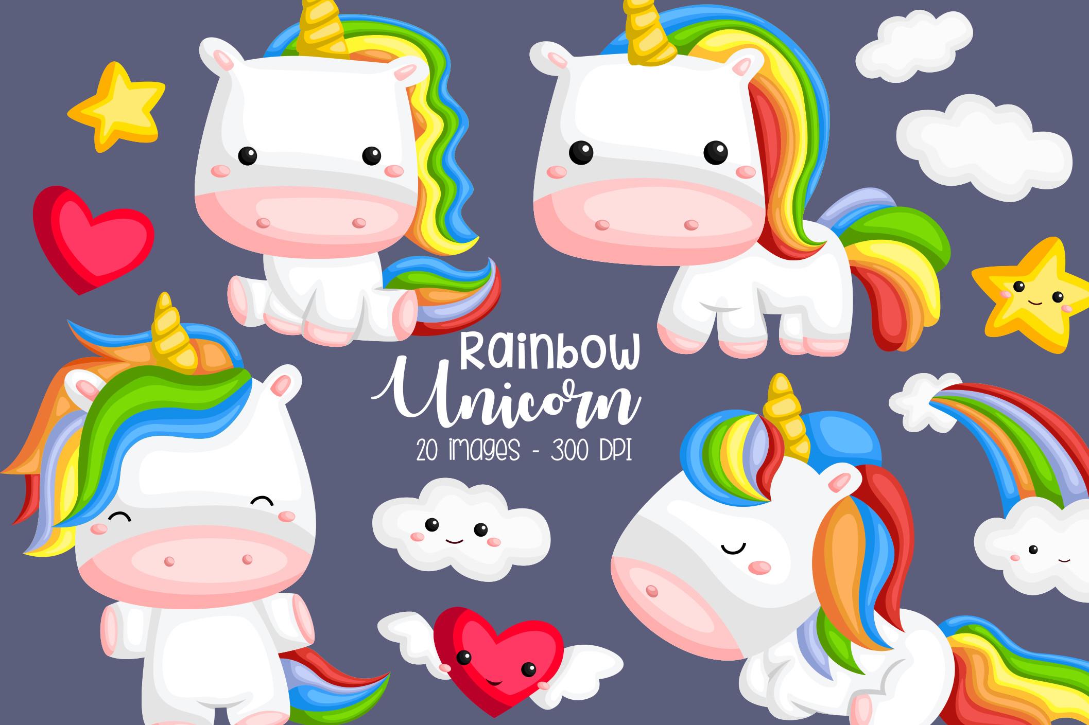 Rainbow and Unicorn Clipart - Cute Unico