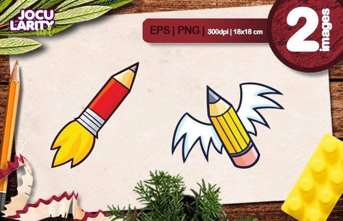 Funny Flying Pencil Cartoon Illutration