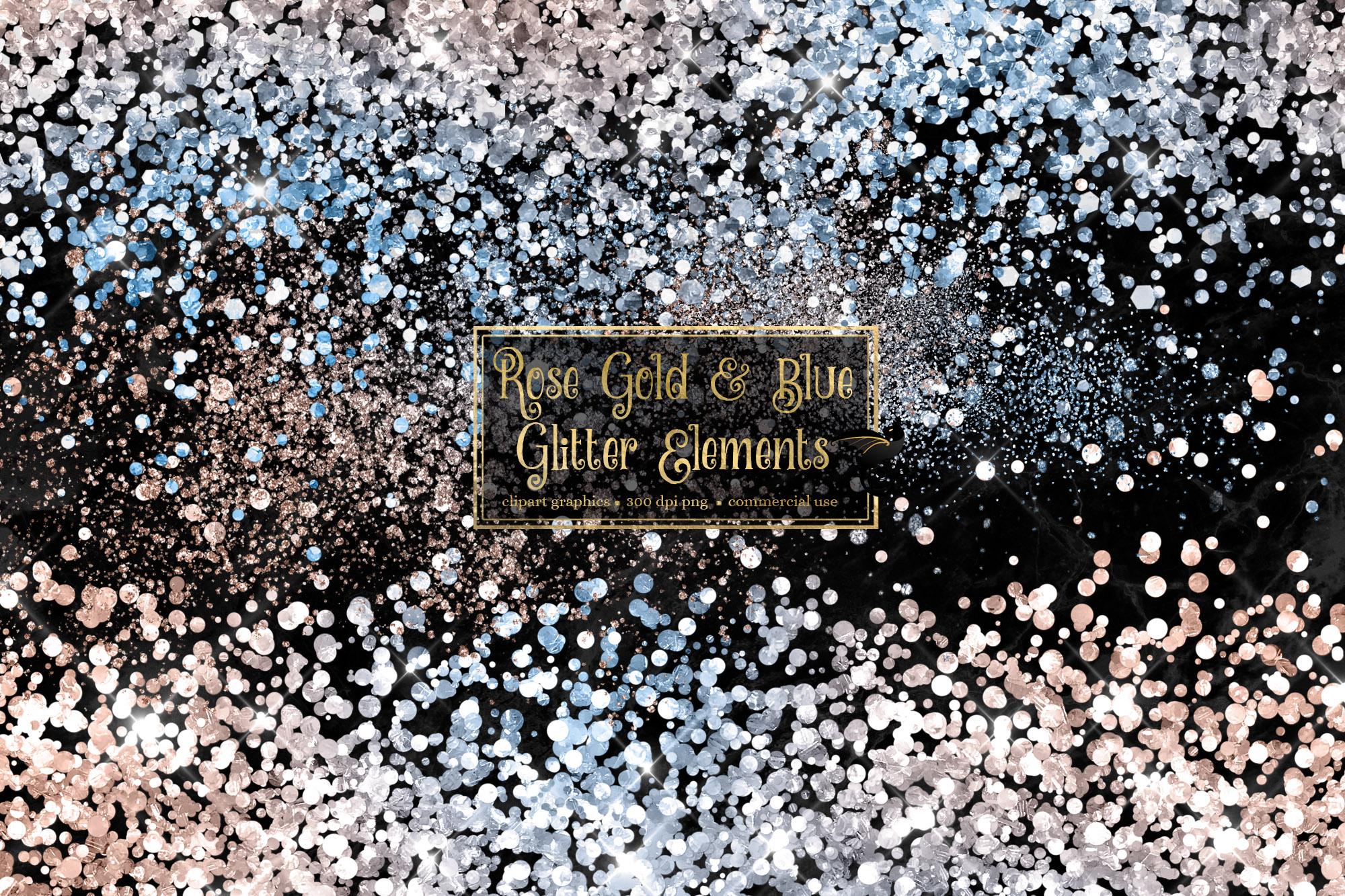 Rose Gold and Blue Glitter Elements