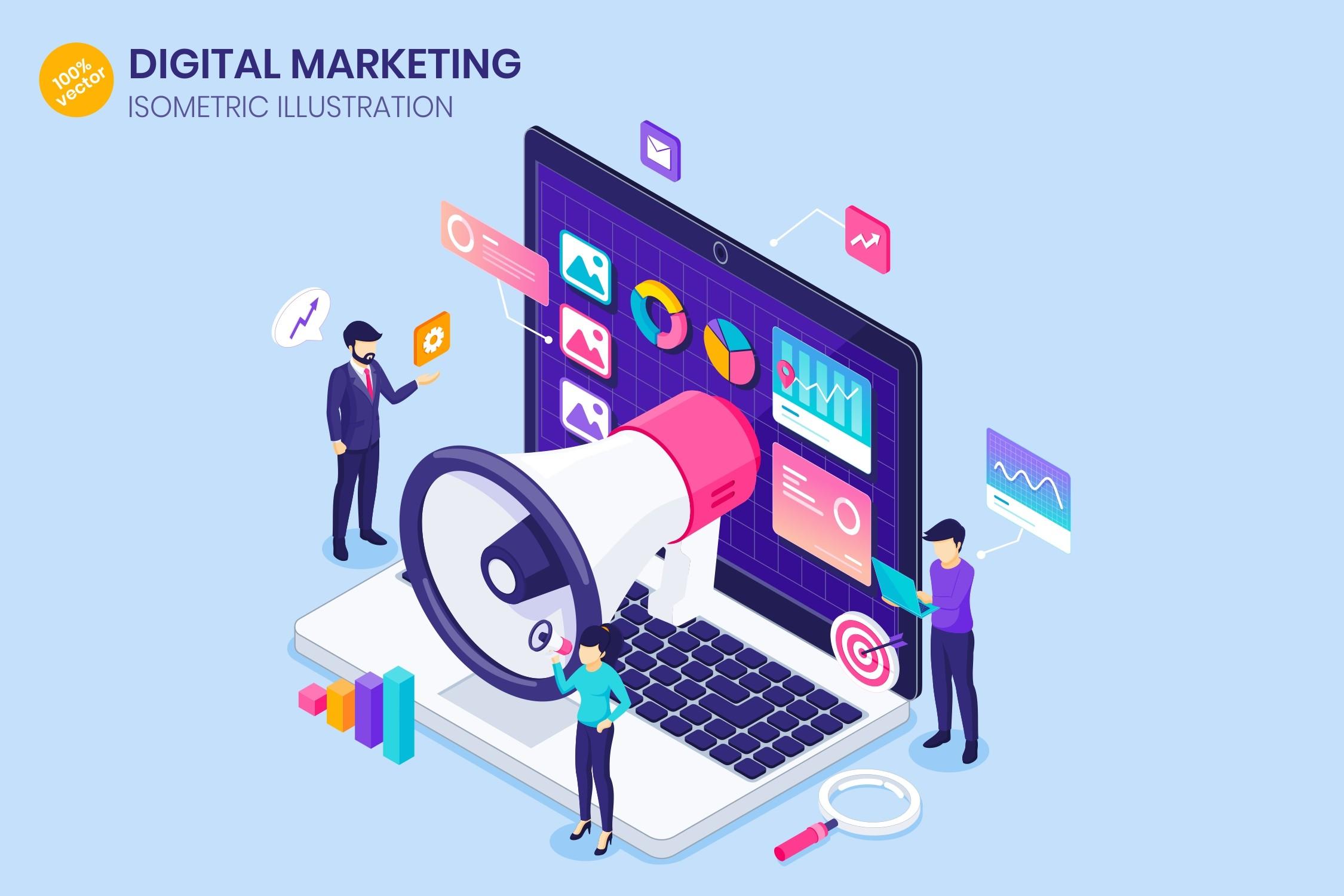 Isometric Digital Marketing Illustration