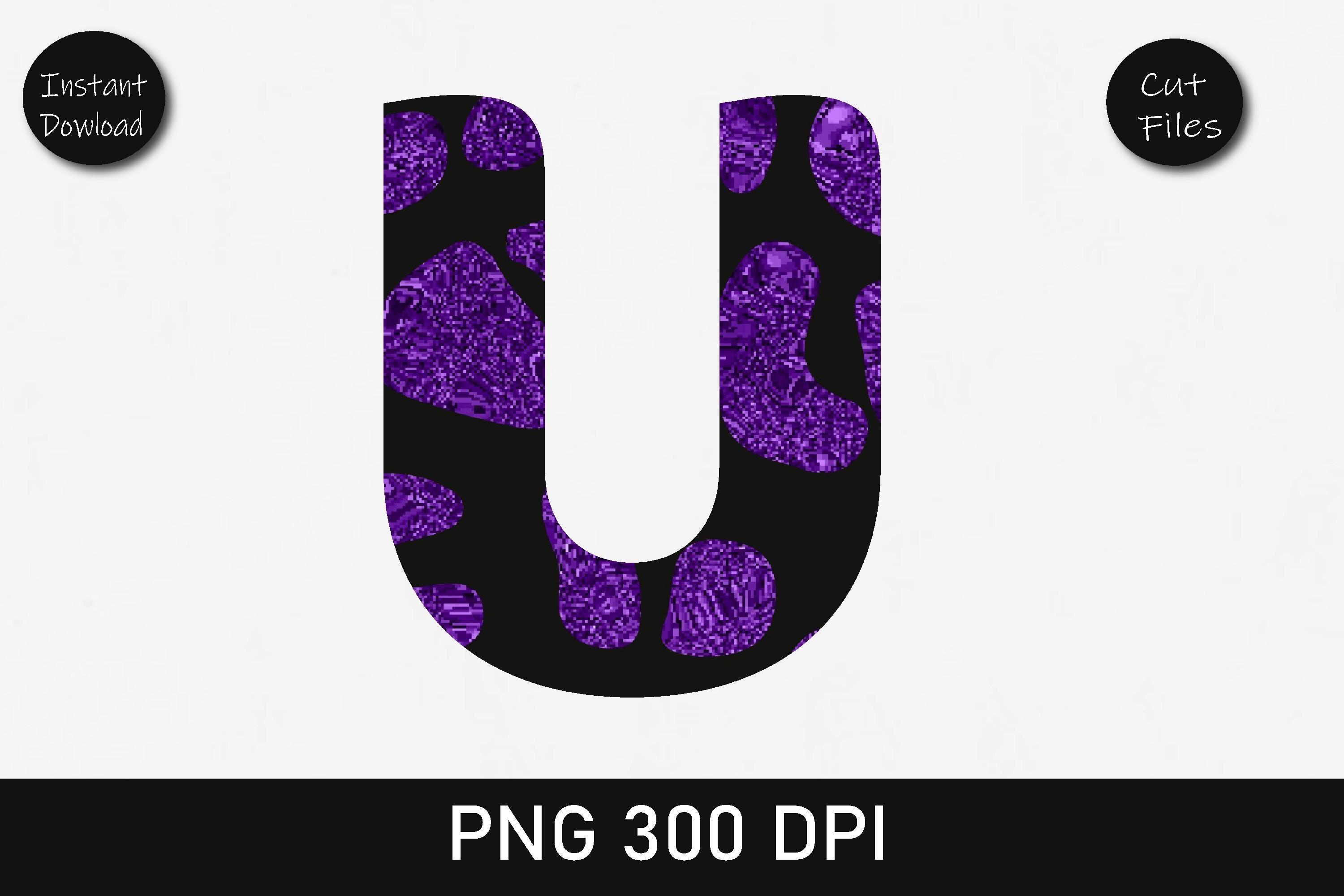 Indigo Glitter Leopard Alphabet U