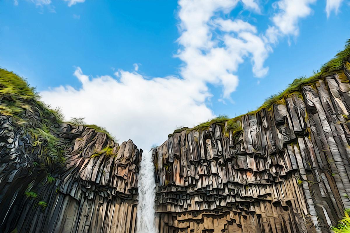 Watercolor Stunning Waterfall with Sky