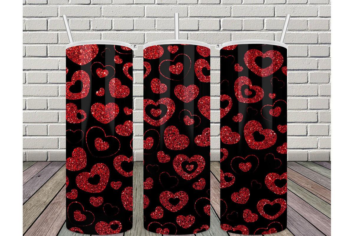 20oz Valentine Heart Red Black Glitter